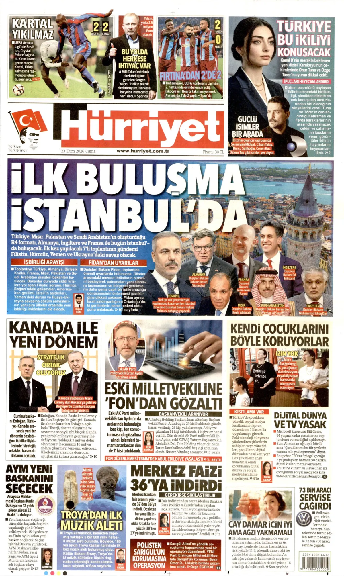 Hürriyet birinci sayfa manşeti (24 Ekim 2026)