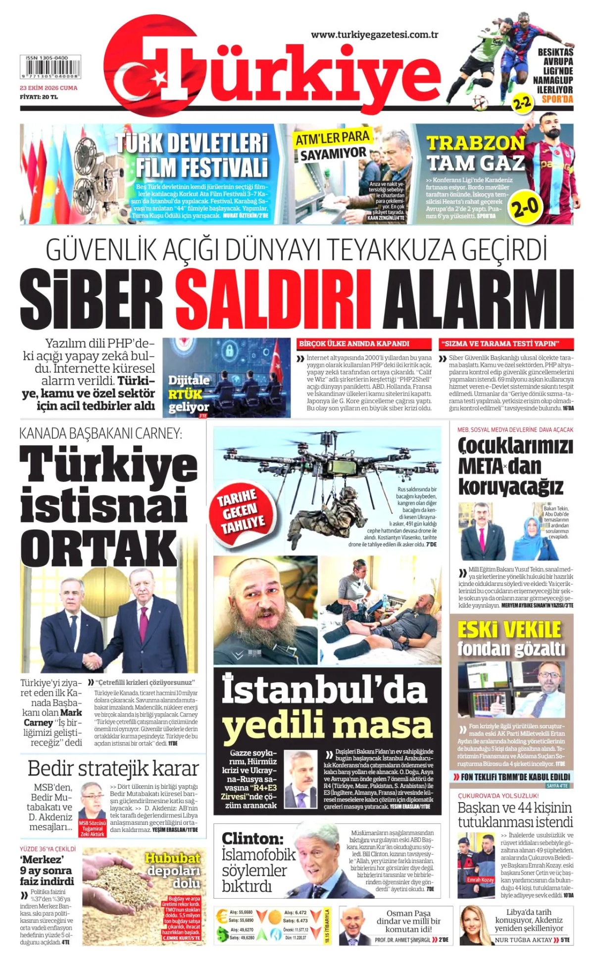Türkiye birinci sayfa manşeti (24 Ekim 2026)