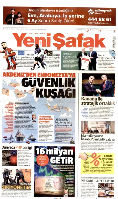 Yeni Şafak manşeti