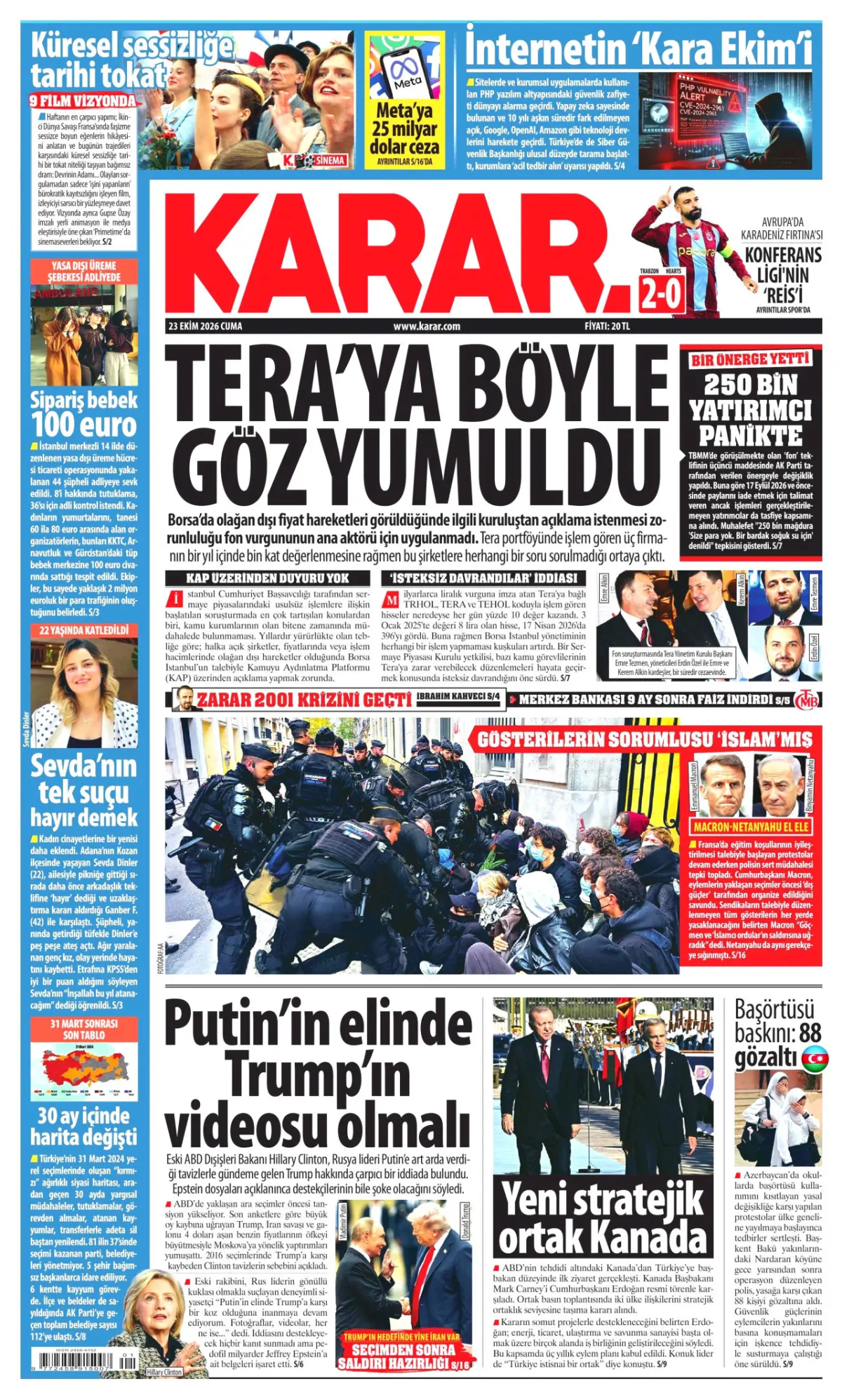 Karar birinci sayfa manşeti (24 Ekim 2026)