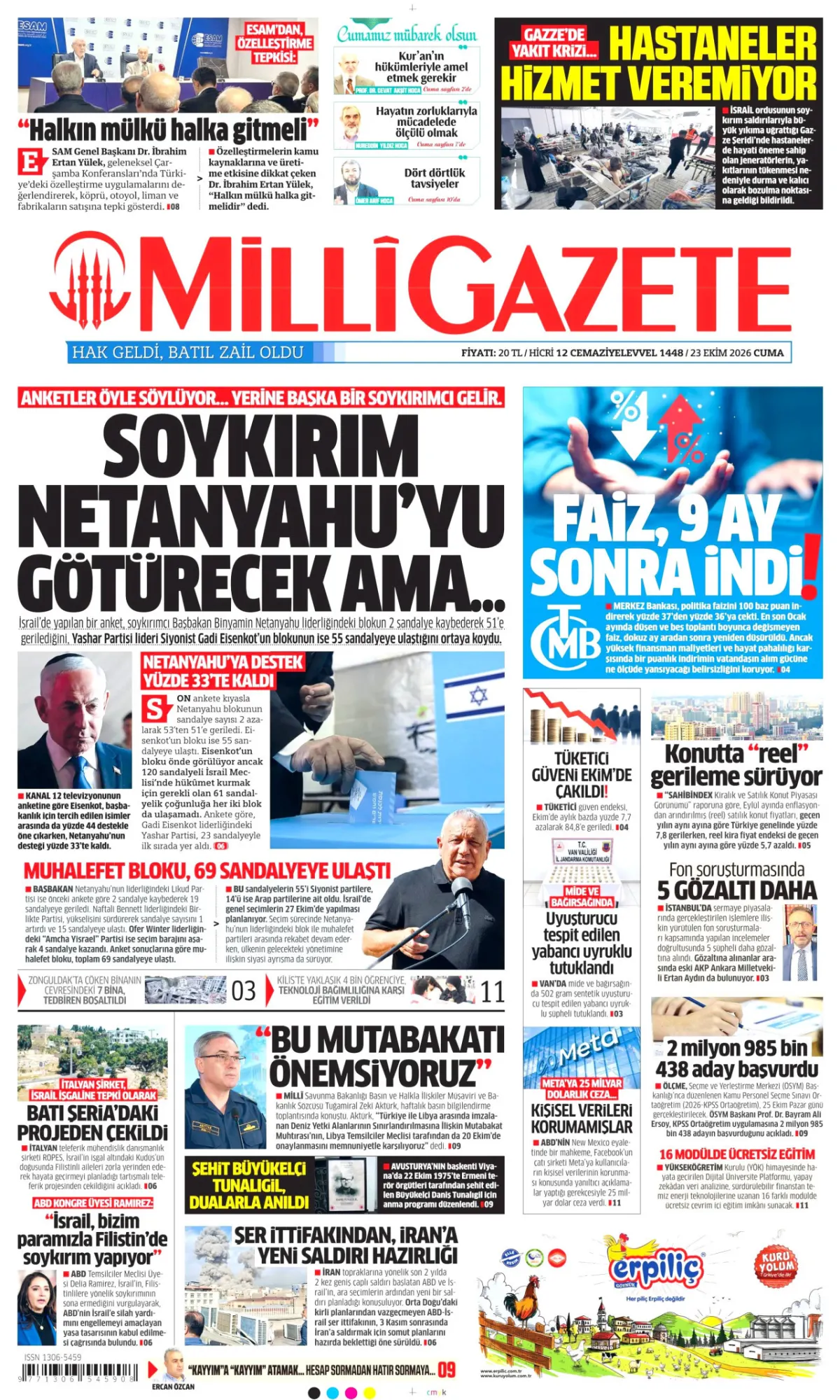 Milli birinci sayfa manşeti (24 Ekim 2026)