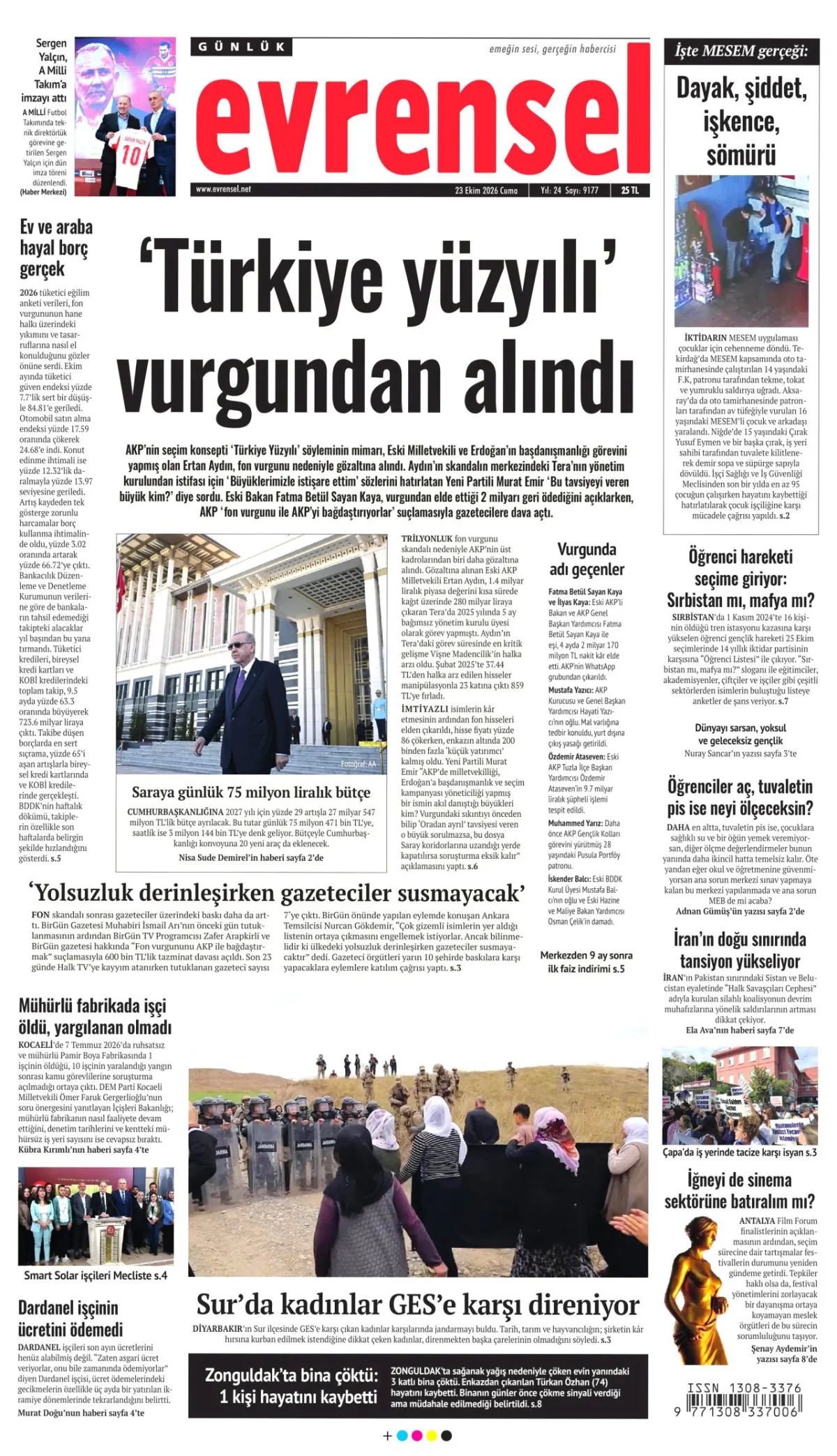 Evrensel birinci sayfa manşeti (24 Ekim 2026)