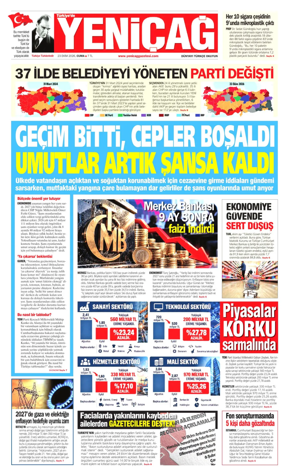 Yeniçağ birinci sayfa manşeti (24 Ekim 2026)
