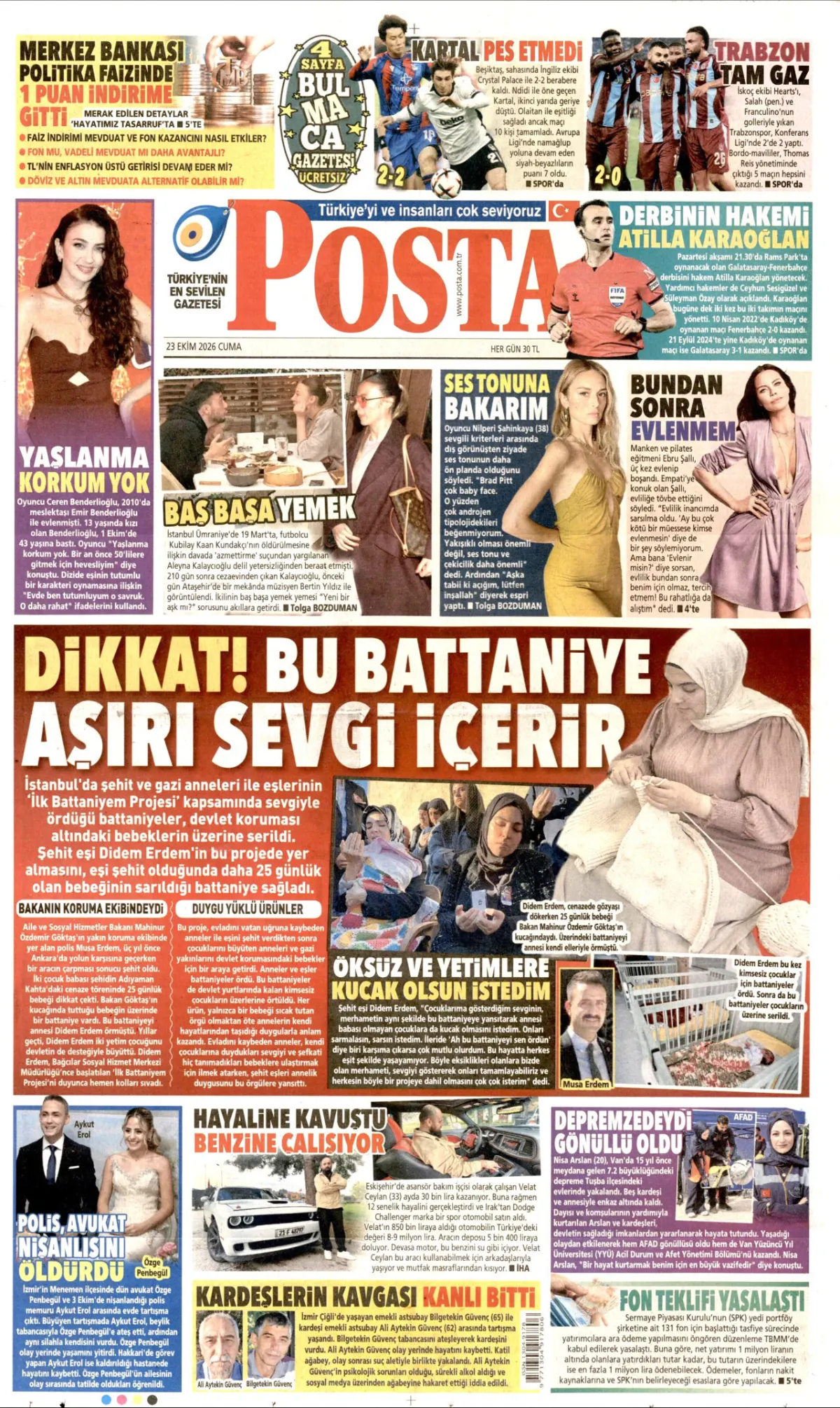 Posta birinci sayfa manşeti (24 Ekim 2026)