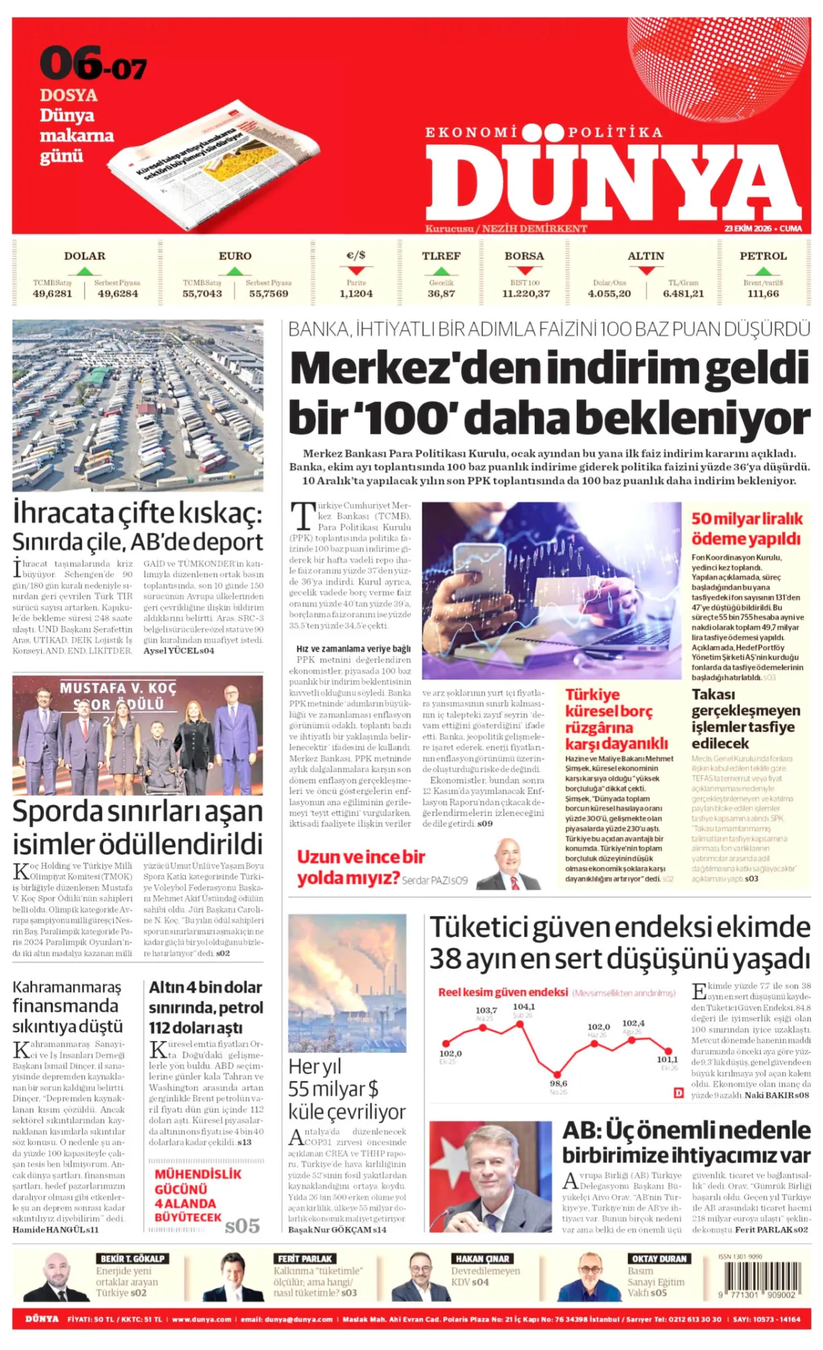 Dünya birinci sayfa manşeti (24 Ekim 2026)