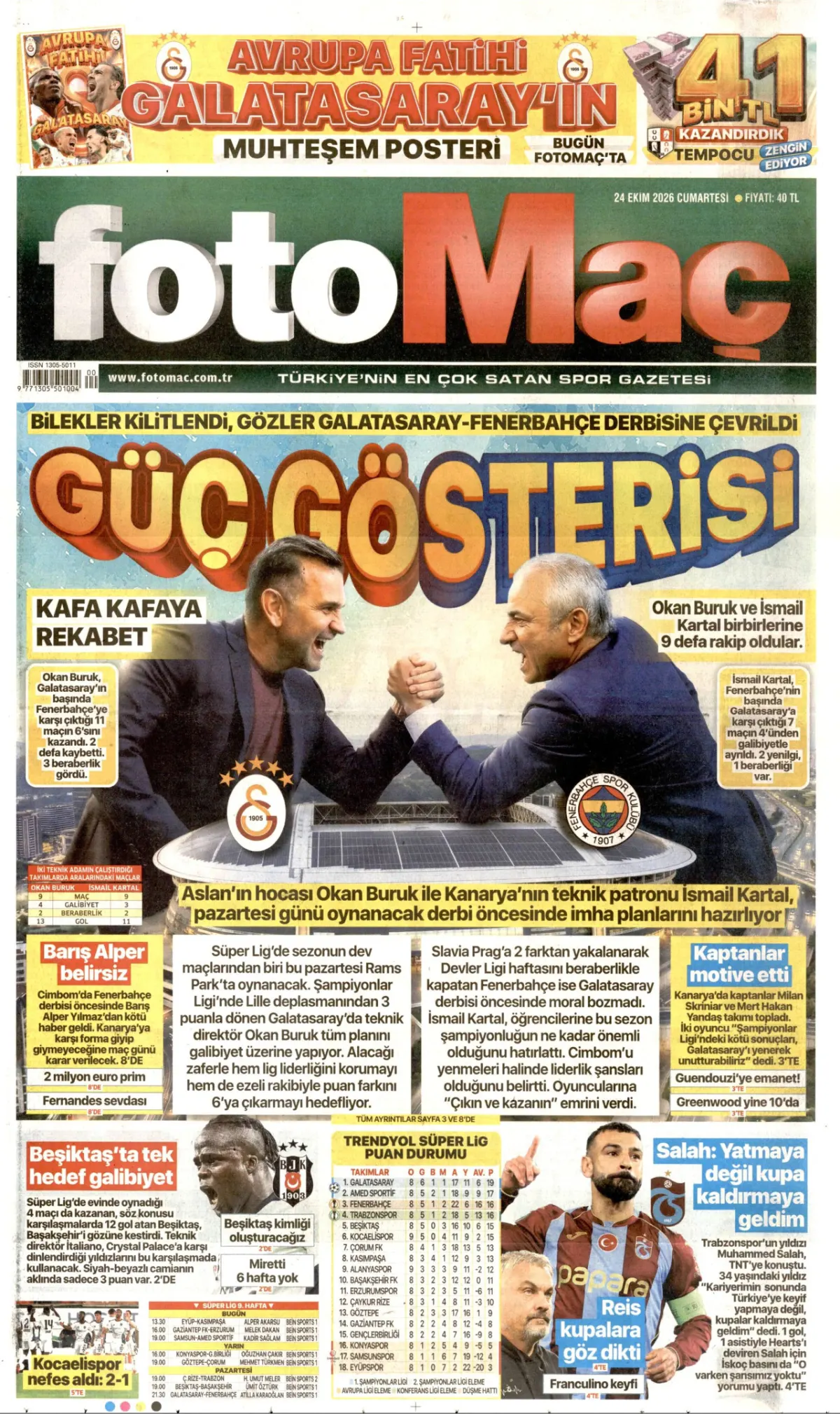 Fotomaç birinci sayfa manşeti (24 Ekim 2026)