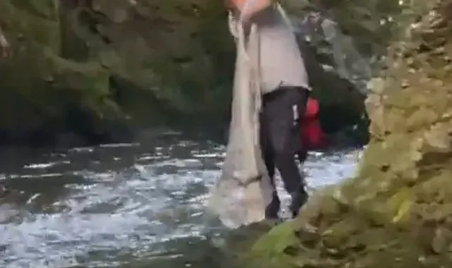 Bolu'da yasak dinlemeyen avcılar kamerada: Serpme ağ ile balık avladılar