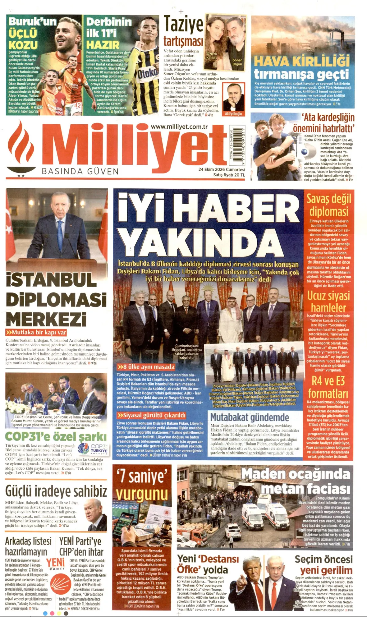Milliyet birinci sayfa manşeti (25 Ekim 2026)