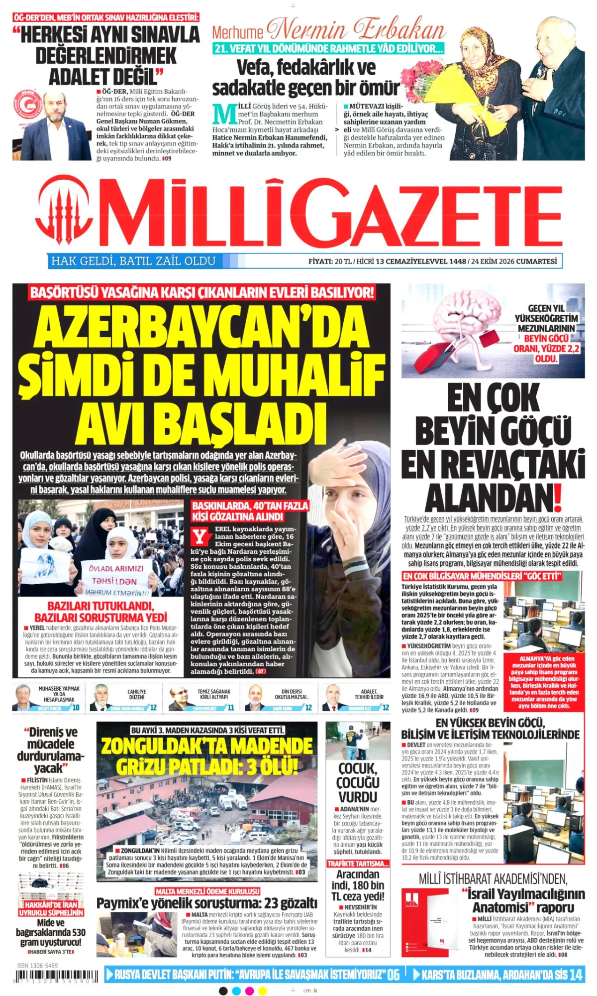 Milli birinci sayfa manşeti (25 Ekim 2026)