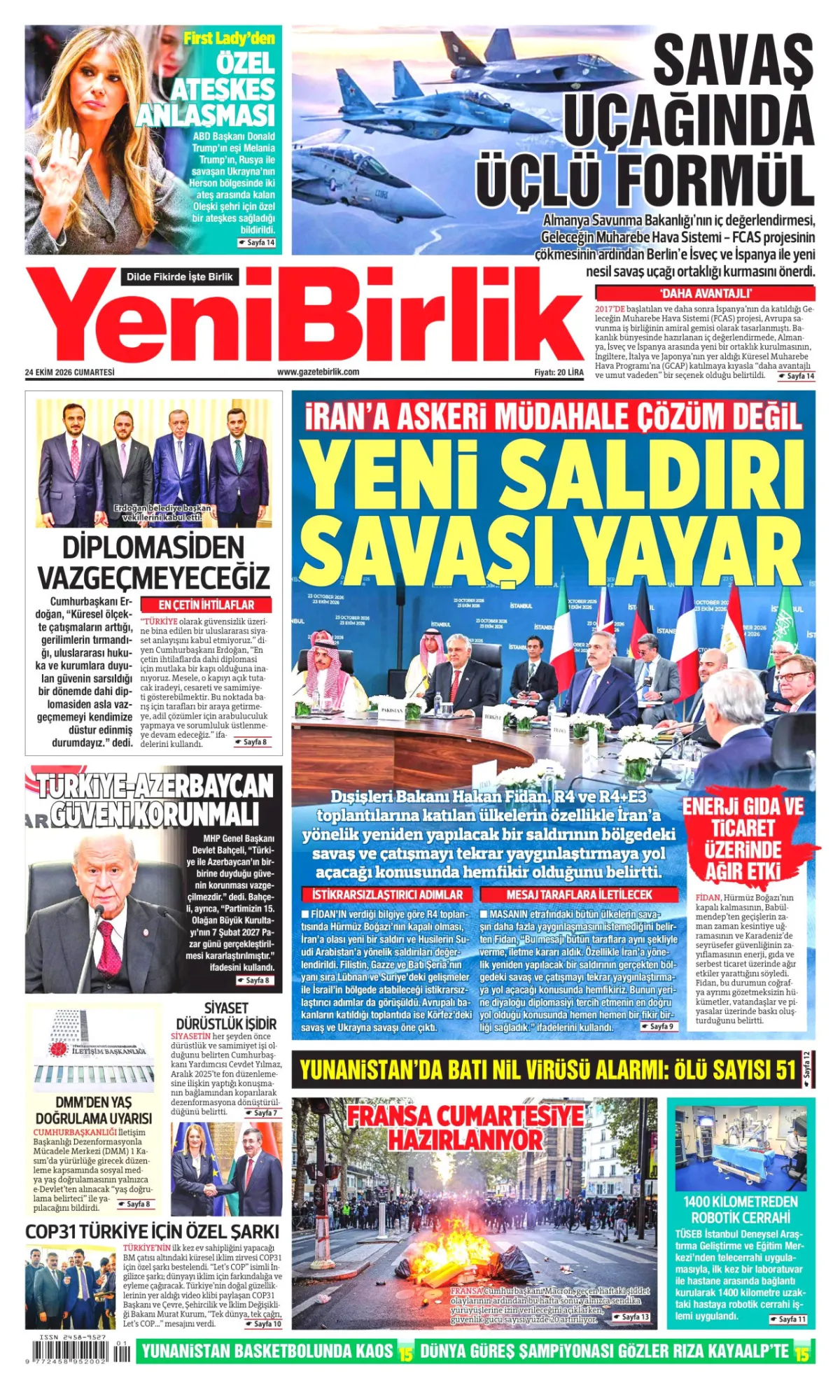 YeniBirlik birinci sayfa manşeti (25 Ekim 2026)