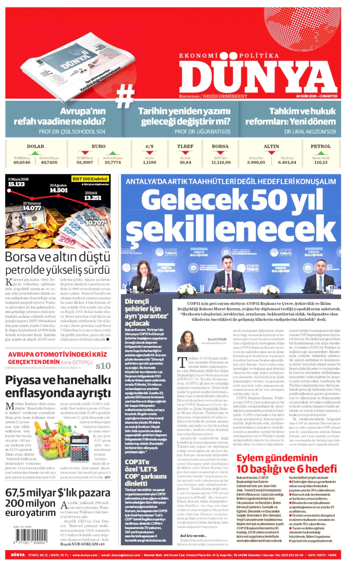 Dünya birinci sayfa manşeti (25 Ekim 2026)