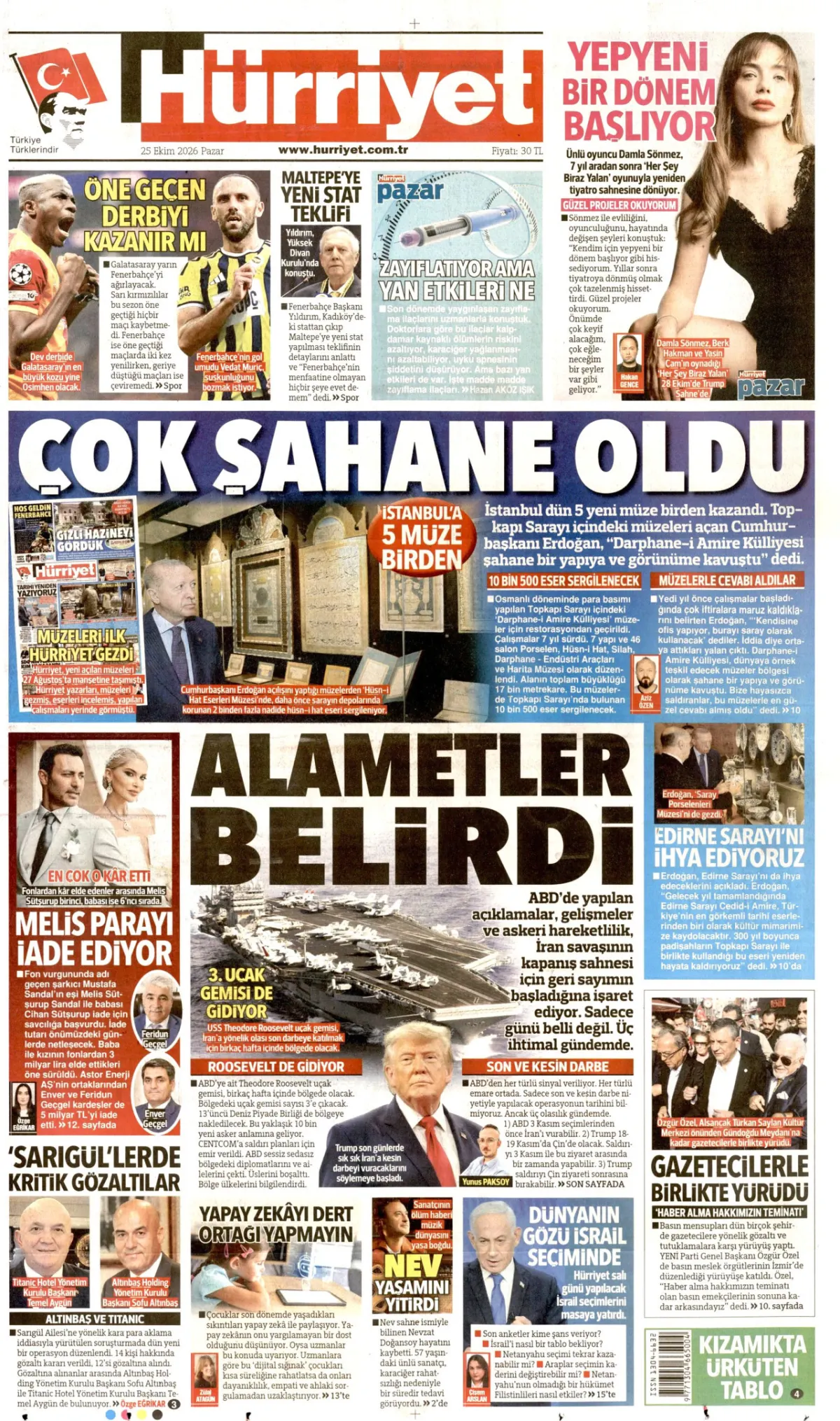 Hürriyet birinci sayfa manşeti (26 Ekim 2026)