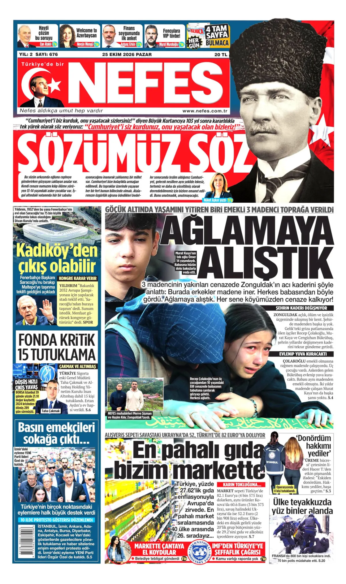 Nefes birinci sayfa manşeti (26 Ekim 2026)