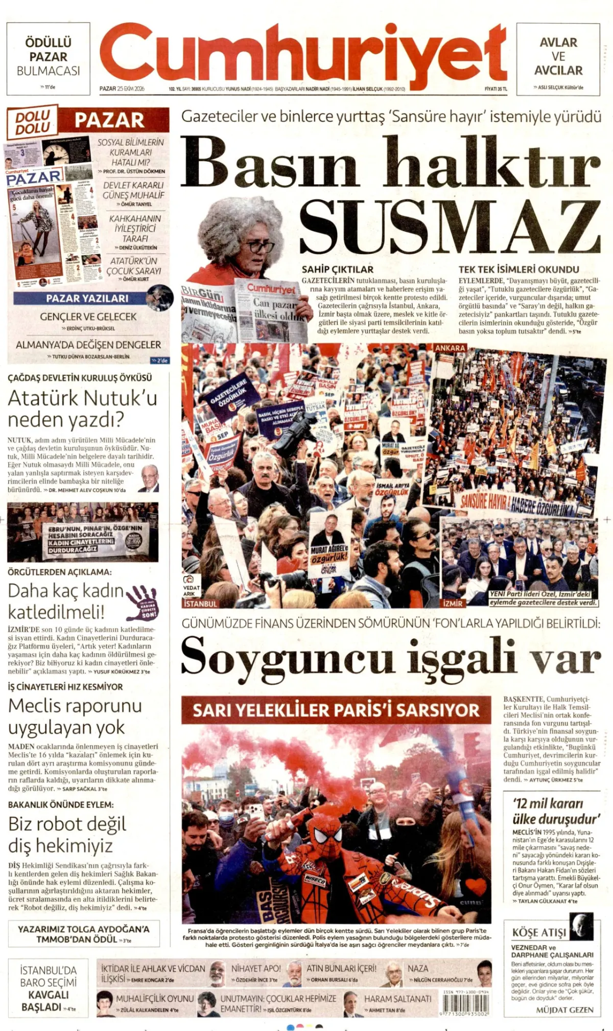 Cumhuriyet birinci sayfa manşeti (26 Ekim 2026)