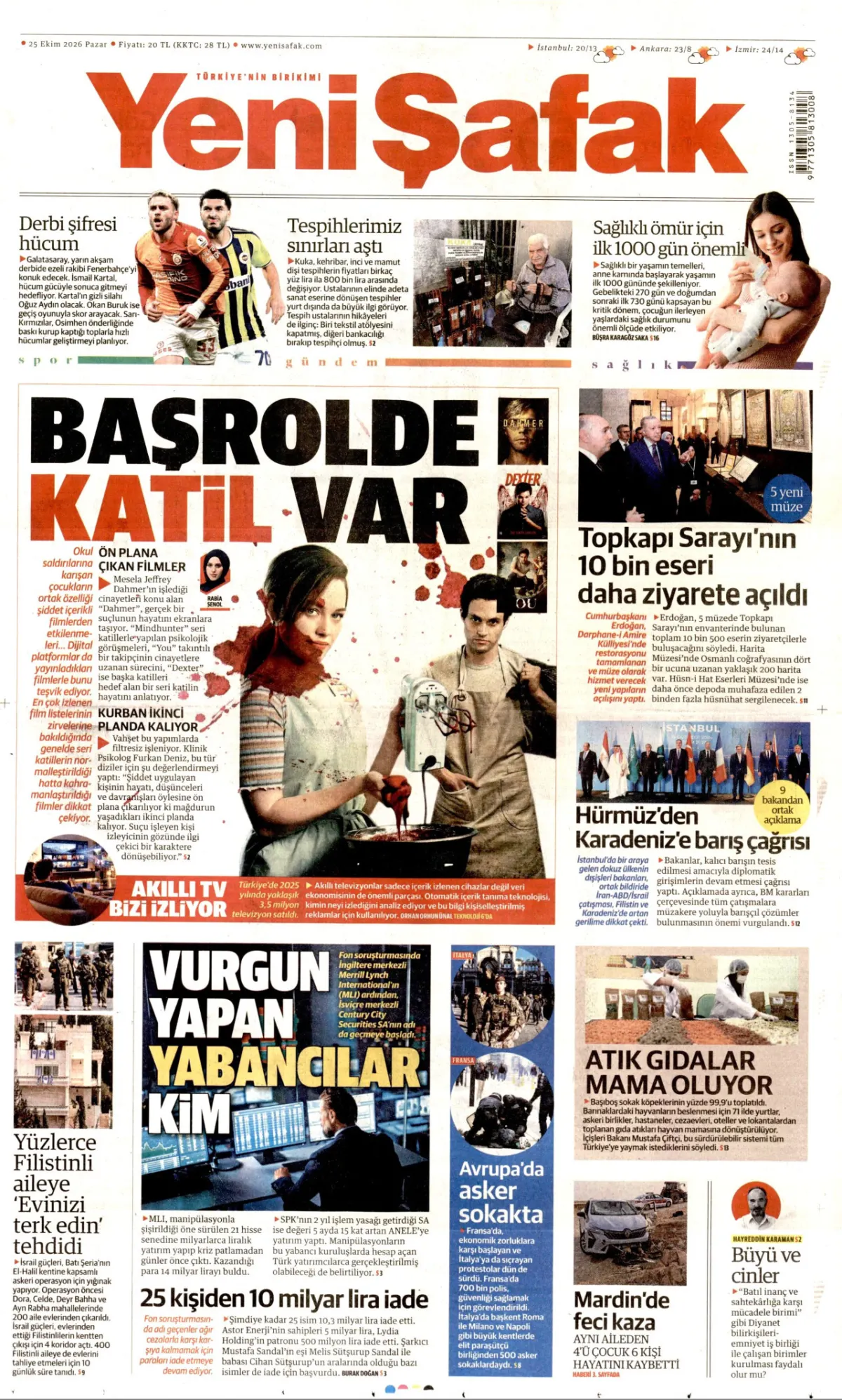 Yeni Şafak birinci sayfa manşeti (26 Ekim 2026)