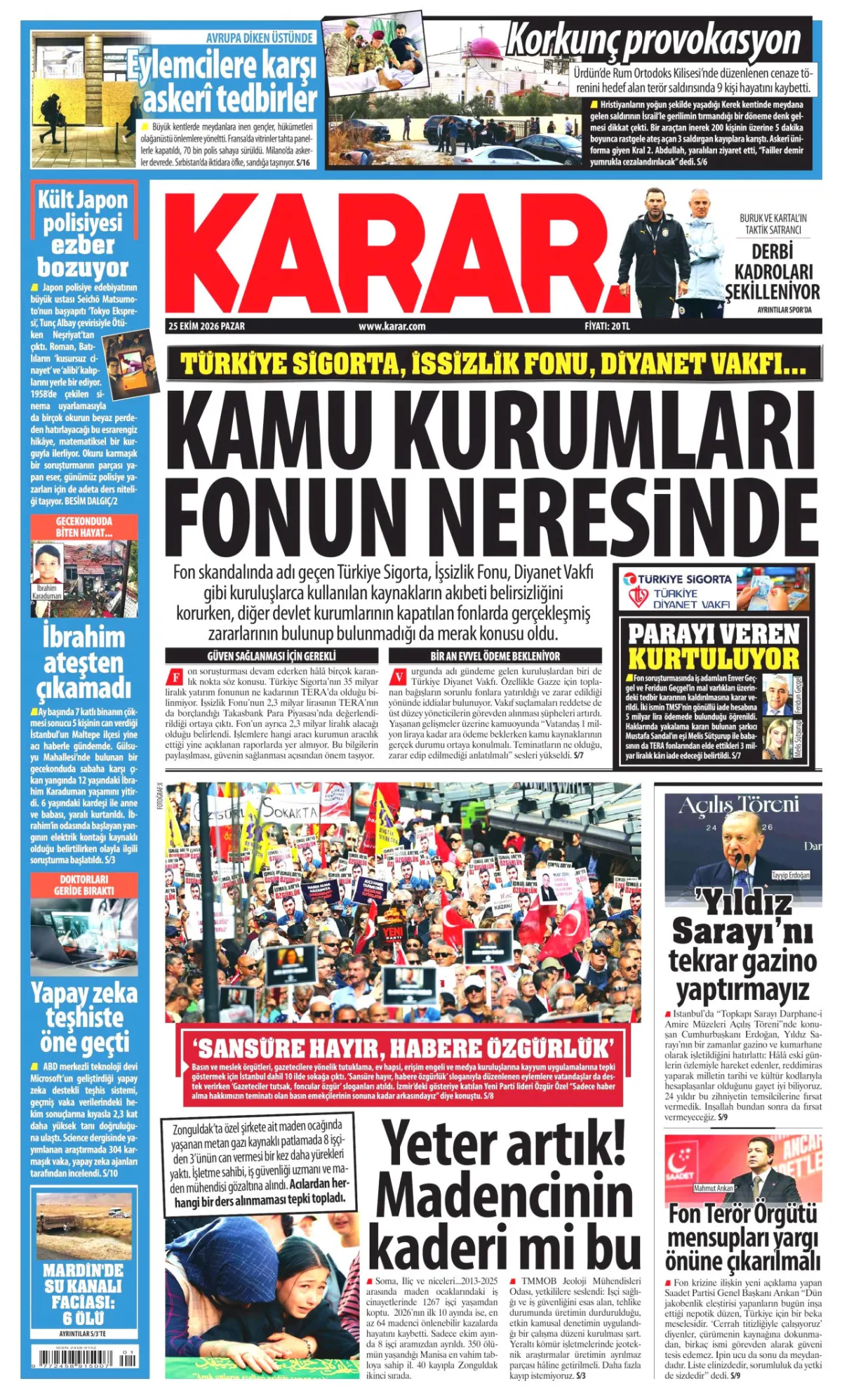 Karar birinci sayfa manşeti (26 Ekim 2026)