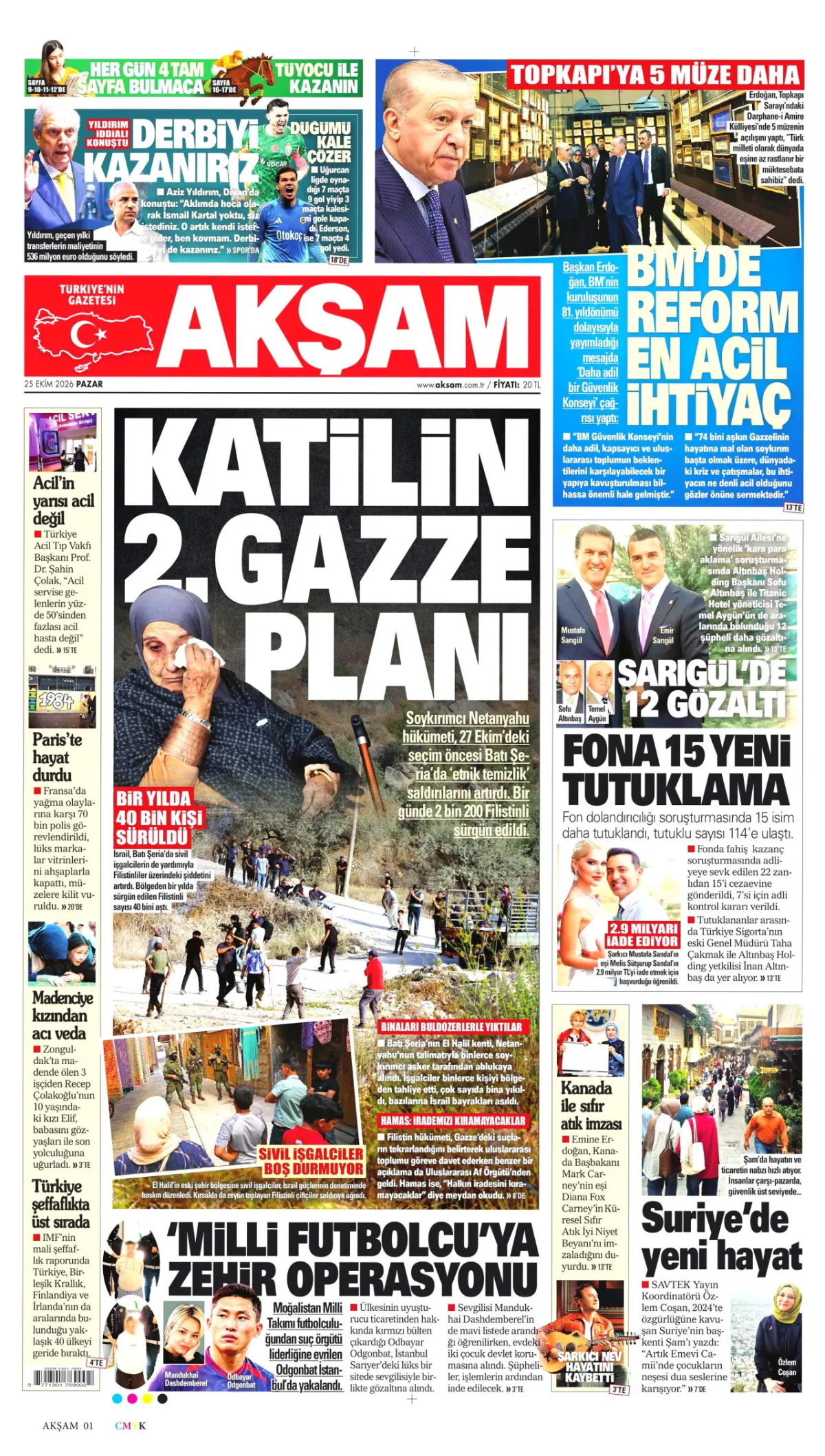 Akşam birinci sayfa manşeti (26 Ekim 2026)