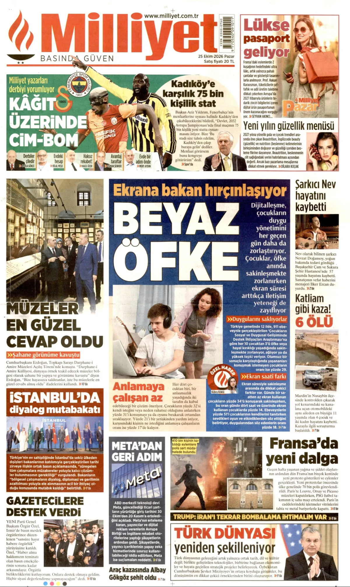Milliyet birinci sayfa manşeti (26 Ekim 2026)