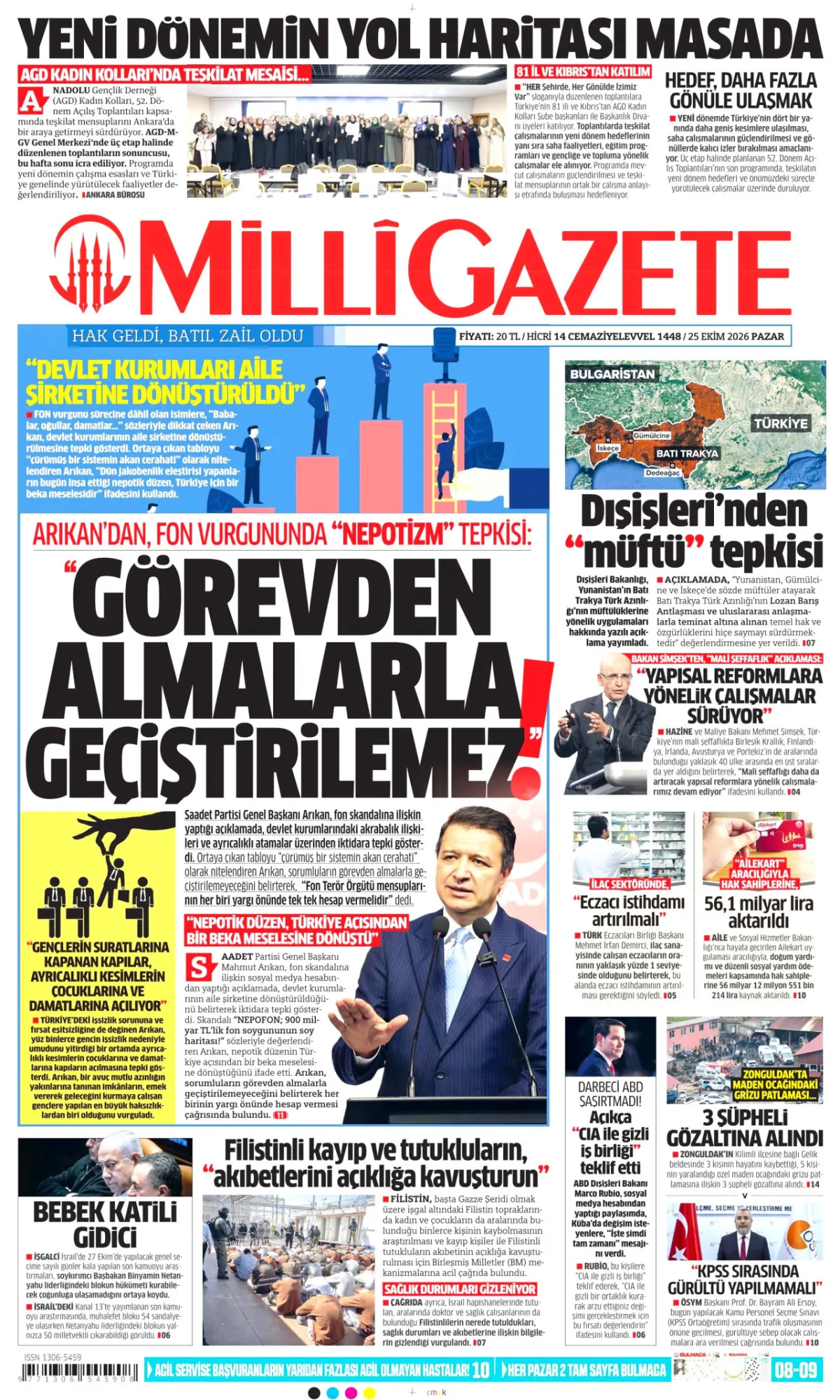 Milli birinci sayfa manşeti (26 Ekim 2026)