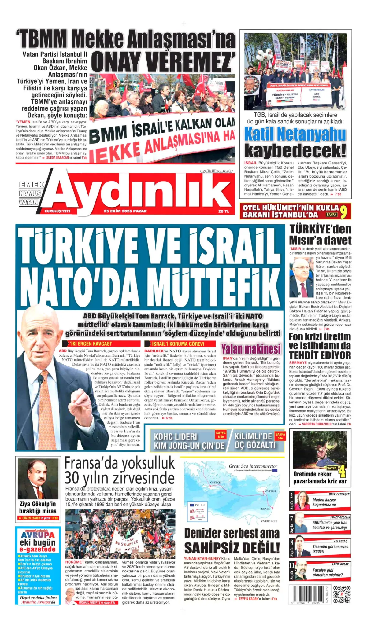 Aydınlık birinci sayfa manşeti (26 Ekim 2026)