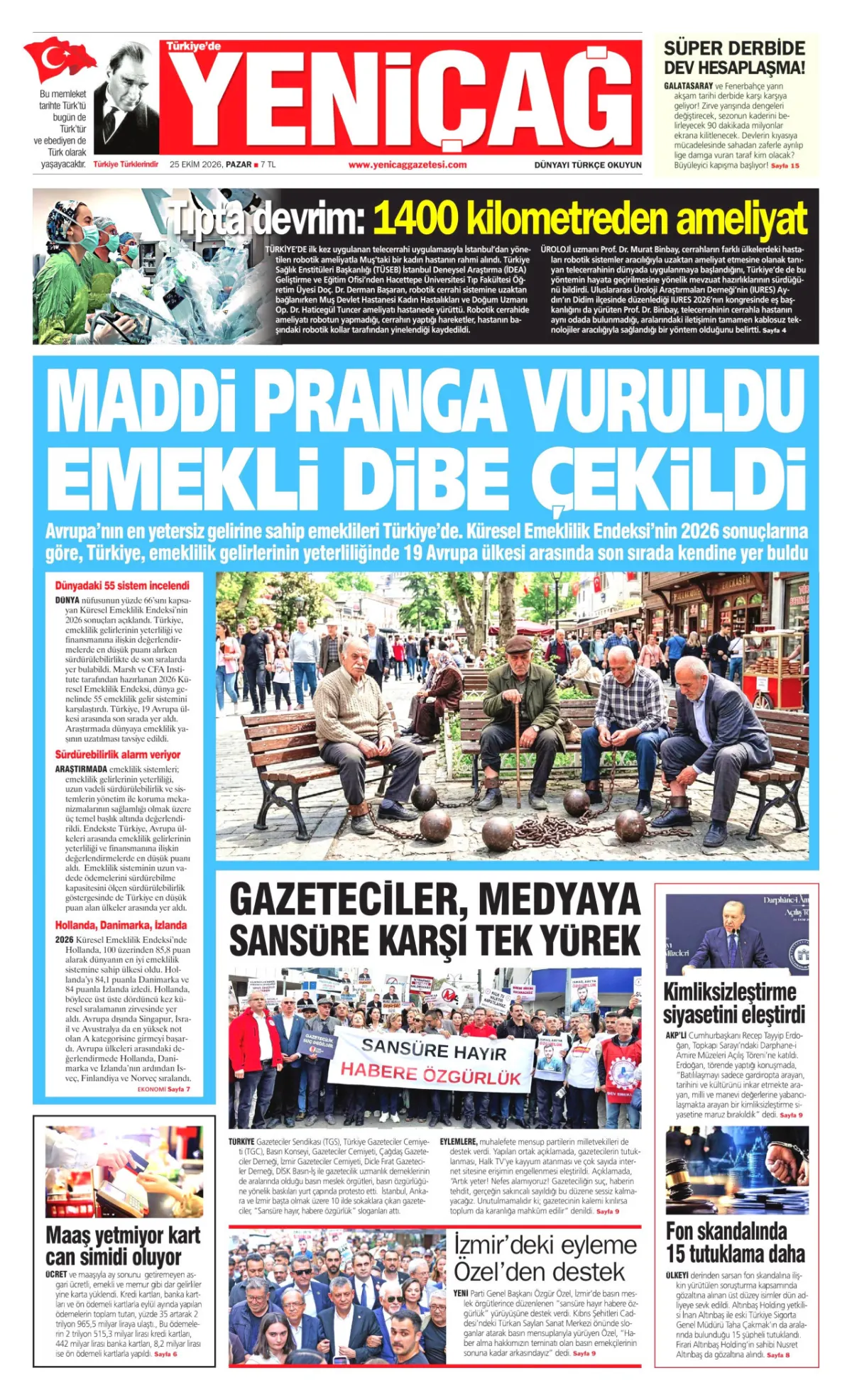 Yeniçağ birinci sayfa manşeti (26 Ekim 2026)