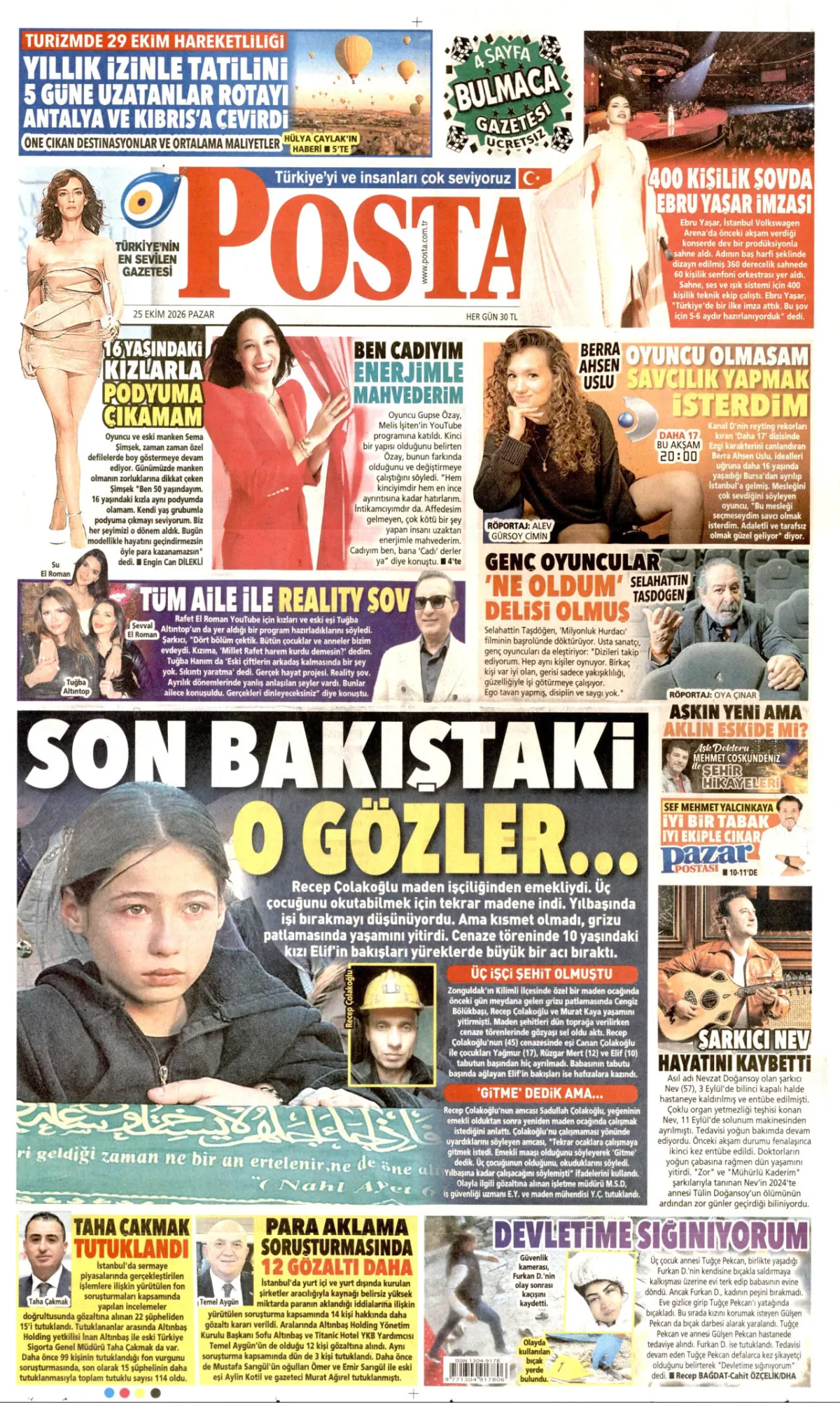 Posta birinci sayfa manşeti (26 Ekim 2026)