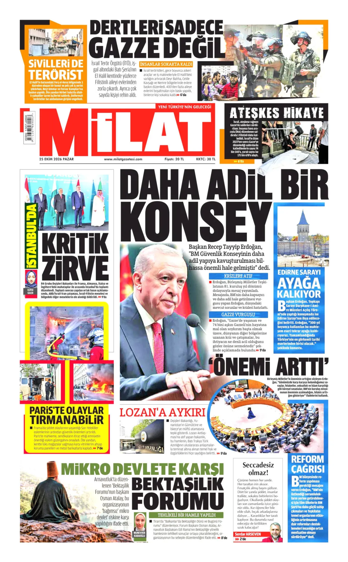 Milat birinci sayfa manşeti (26 Ekim 2026)