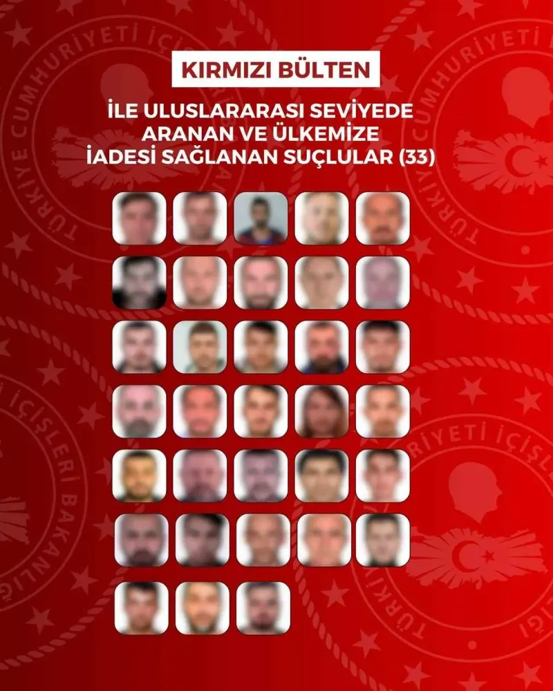 İçişleri Bakanlığı Duyurdu: Kırmızı Bültenle Aranan 33 Suçlu Türkiye'ye Getirildi