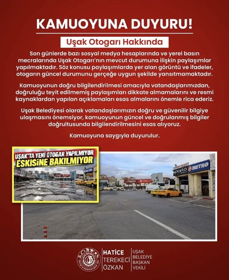 Uşak Belediyesinden Otogar İddialarına Yalanlama