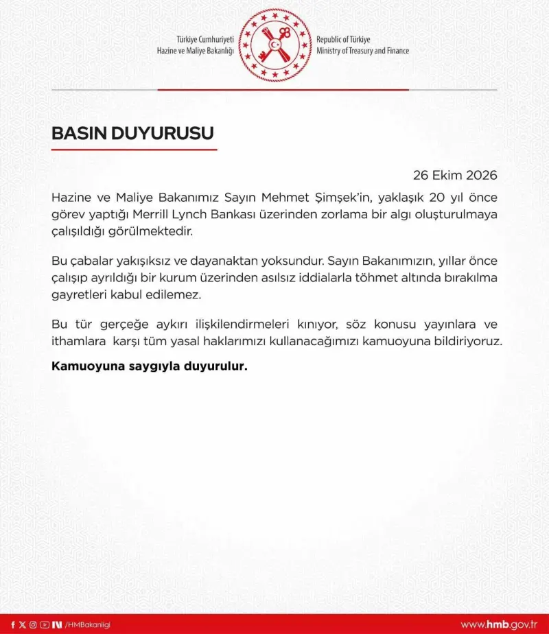 Hazine Ve Maliye Bakanlığından Mehmet Şimşek İddialarına Sert Tepki