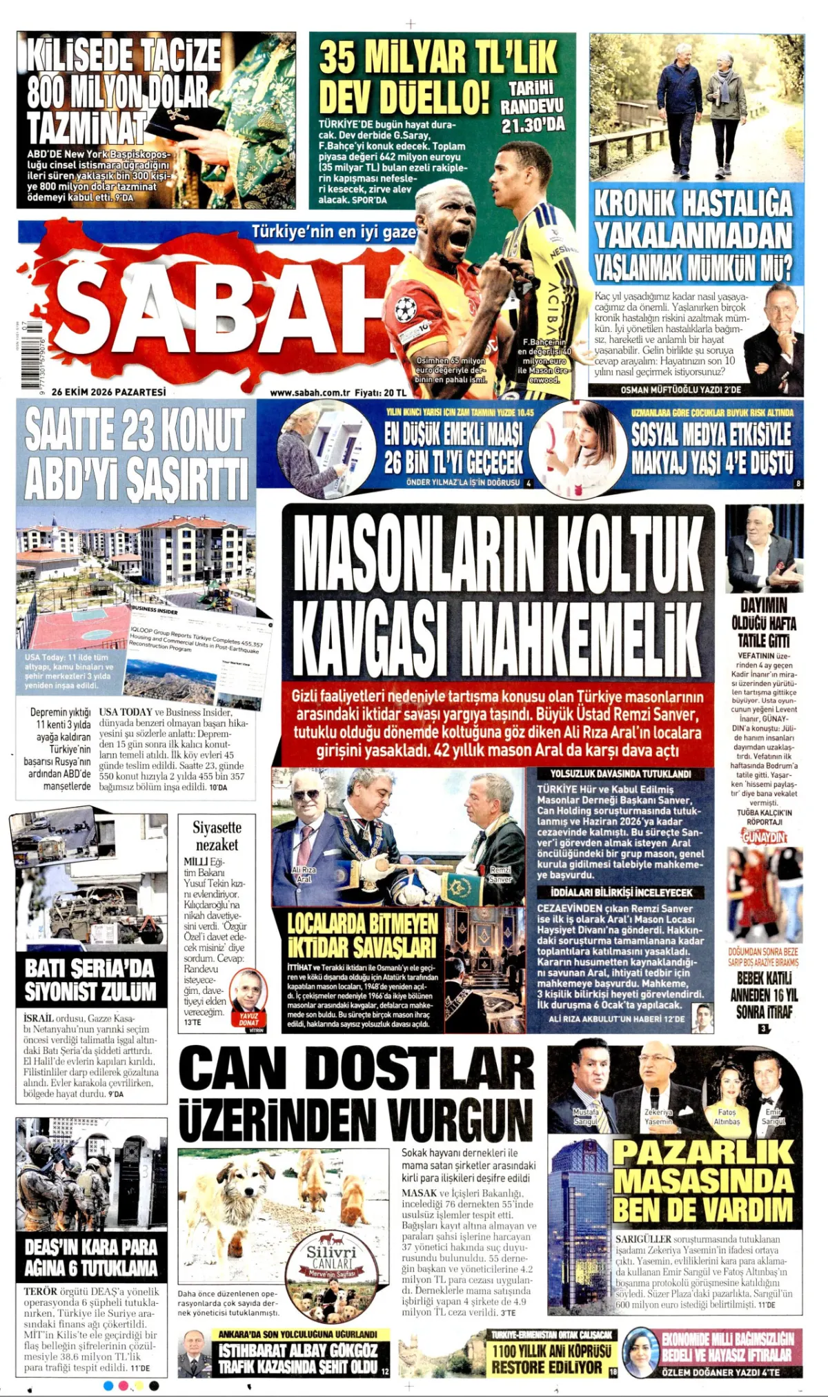 Sabah birinci sayfa manşeti (27 Ekim 2026)