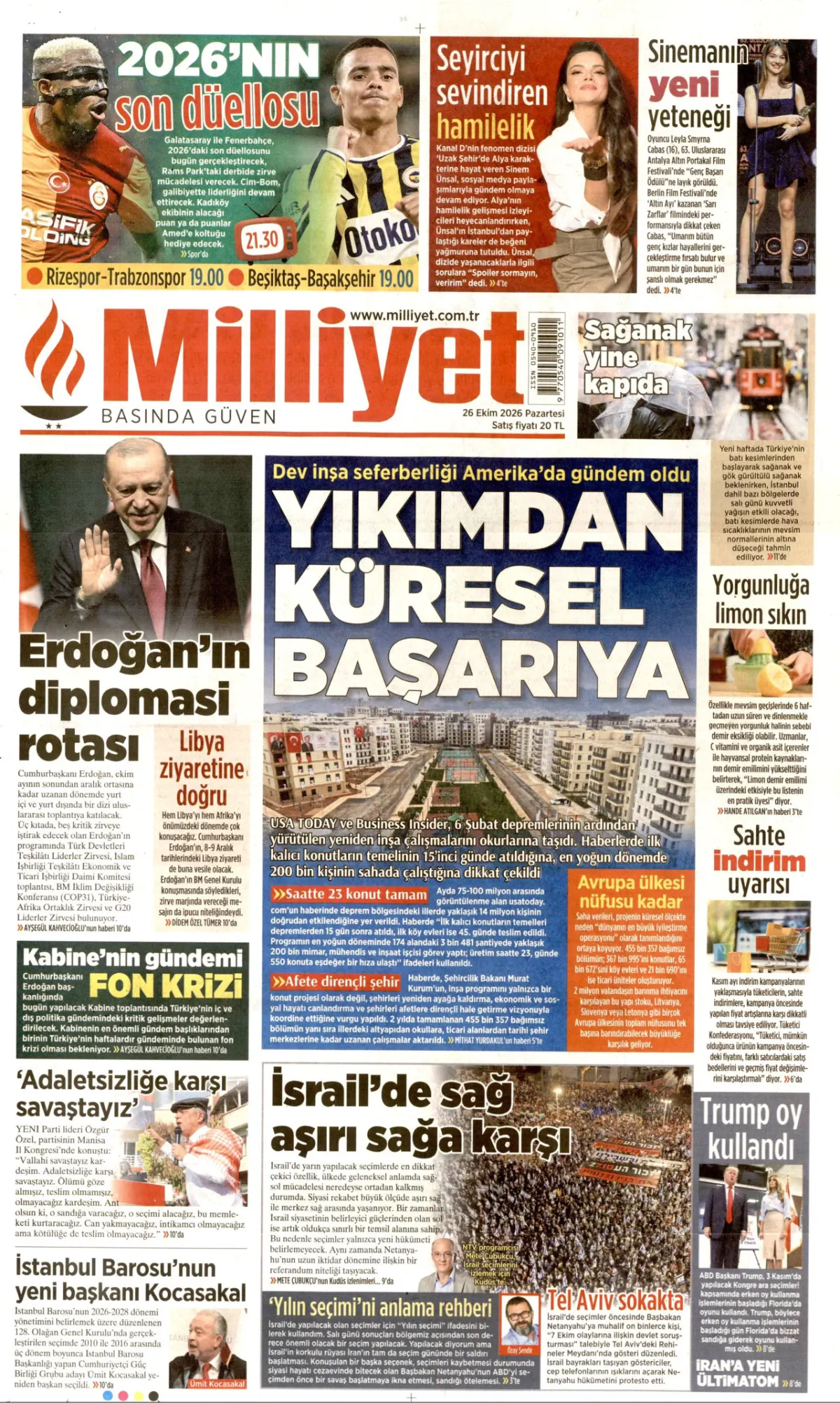 Milliyet birinci sayfa manşeti (27 Ekim 2026)