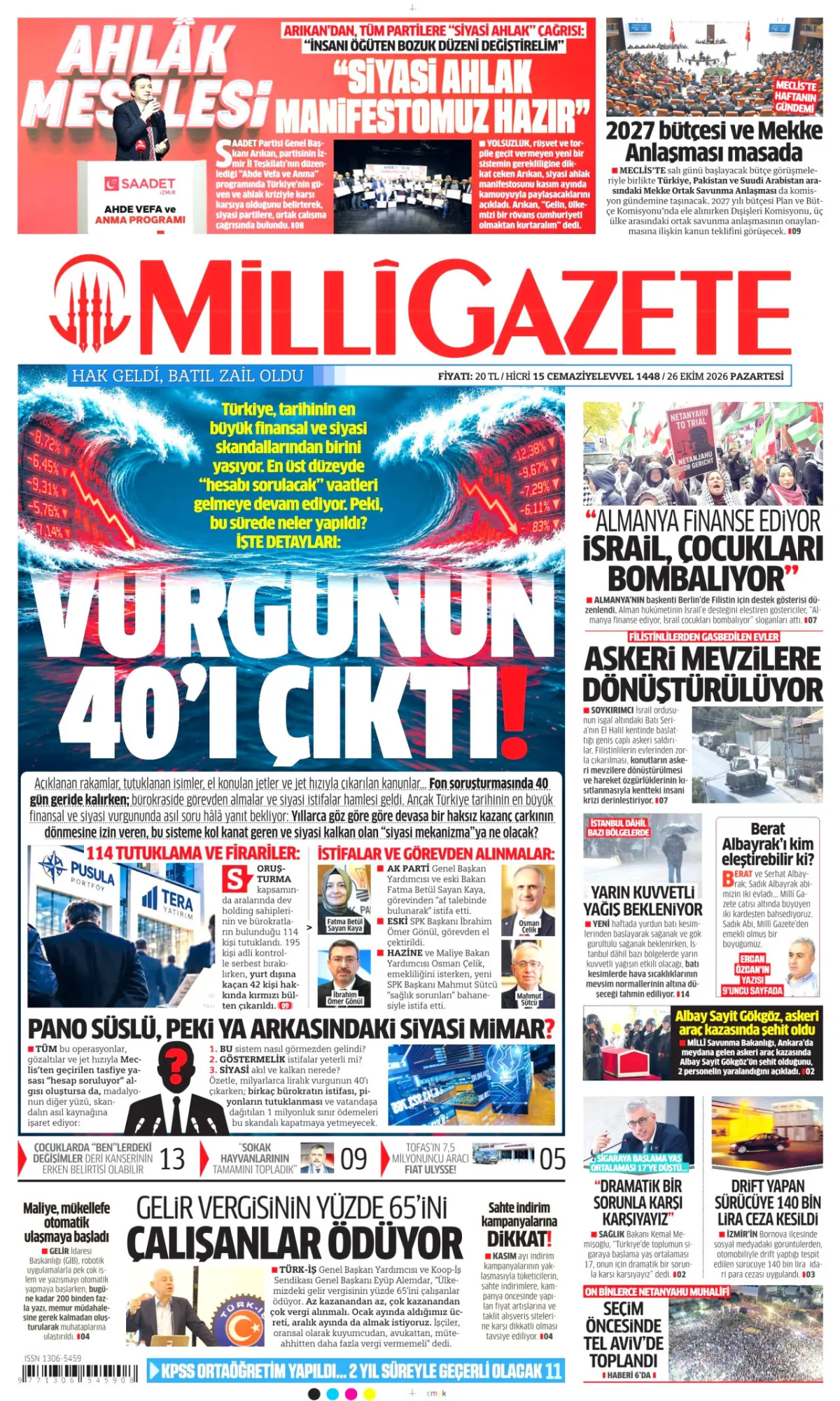 Milli birinci sayfa manşeti (27 Ekim 2026)