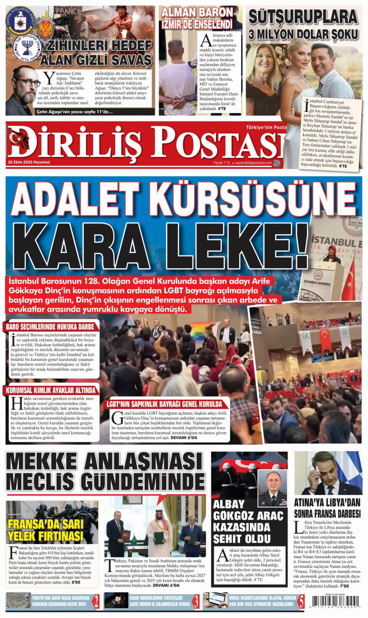 Diriliş Postası birinci sayfa manşeti (27 Ekim 2026)