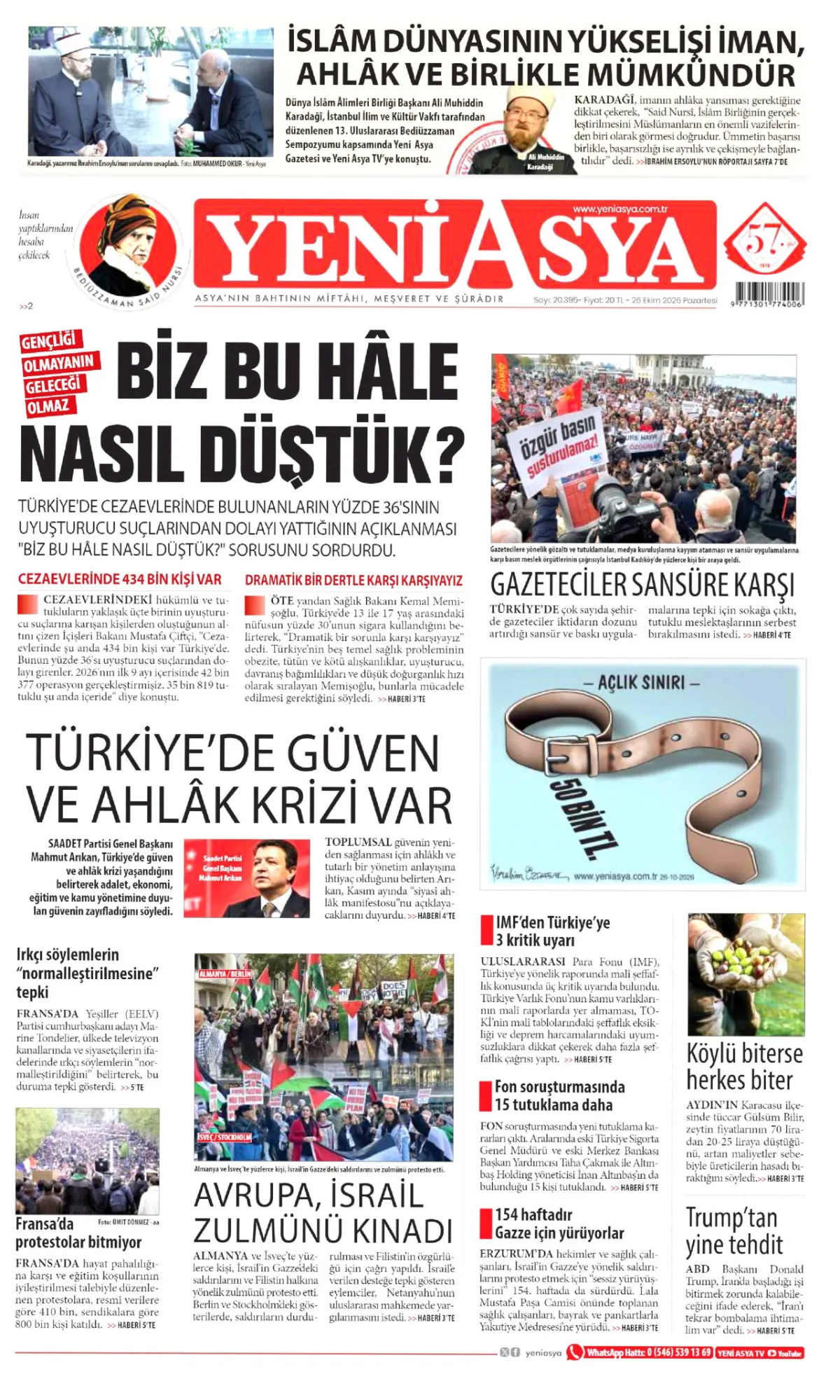 Yeni Asya birinci sayfa manşeti (27 Ekim 2026)