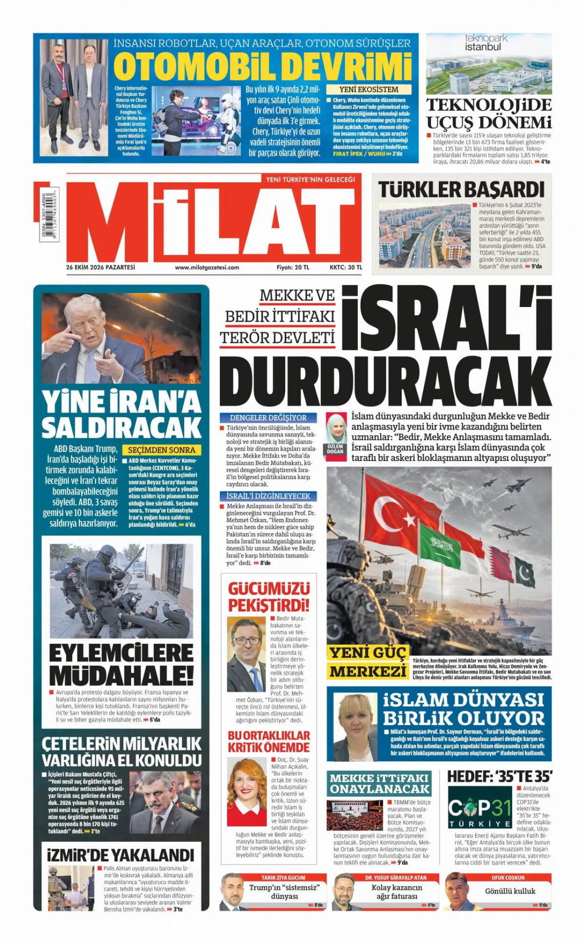 Milat birinci sayfa manşeti (27 Ekim 2026)