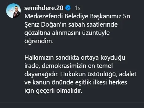 Çivril Belediye Başkanı Semih Dere'den Şeniz Doğan Gözaltısına Tepki