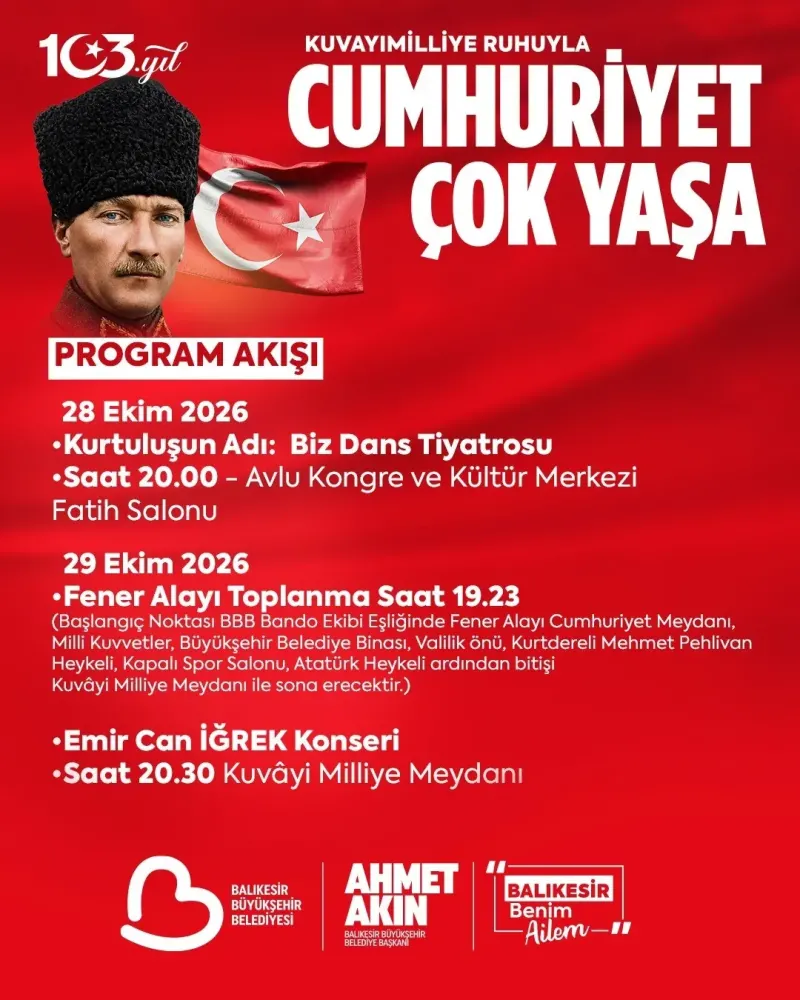 Balıkesir'de 29 Ekim Cumhuriyet Bayramı Coşkusu Emir Can İğrek Konseriyle Kutlanacak
