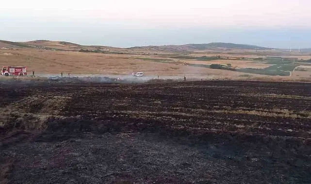 Buğday tarlasında çıkan yangın ekiplerin müdahalesiyle söndürüldü