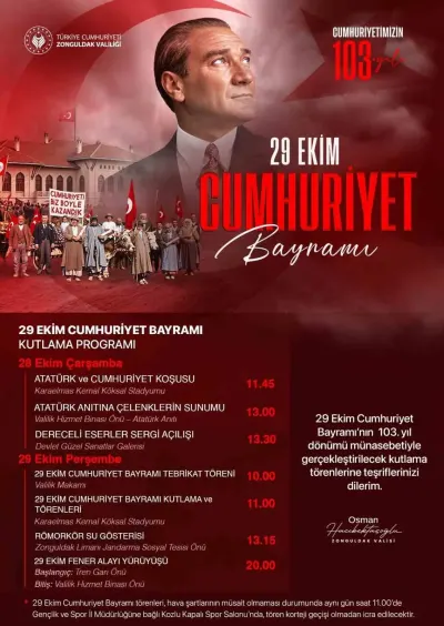 Zonguldak'ta 29 Ekim Cumhuriyet Bayramı Kutlama Programı Netleşti