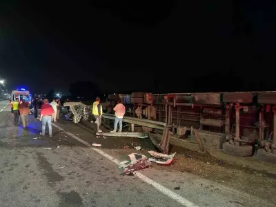 Iğdır'da Çimento Yüklü Tır Bariyerlere Çarparak Devrildi: Sürücü Yaralandı
