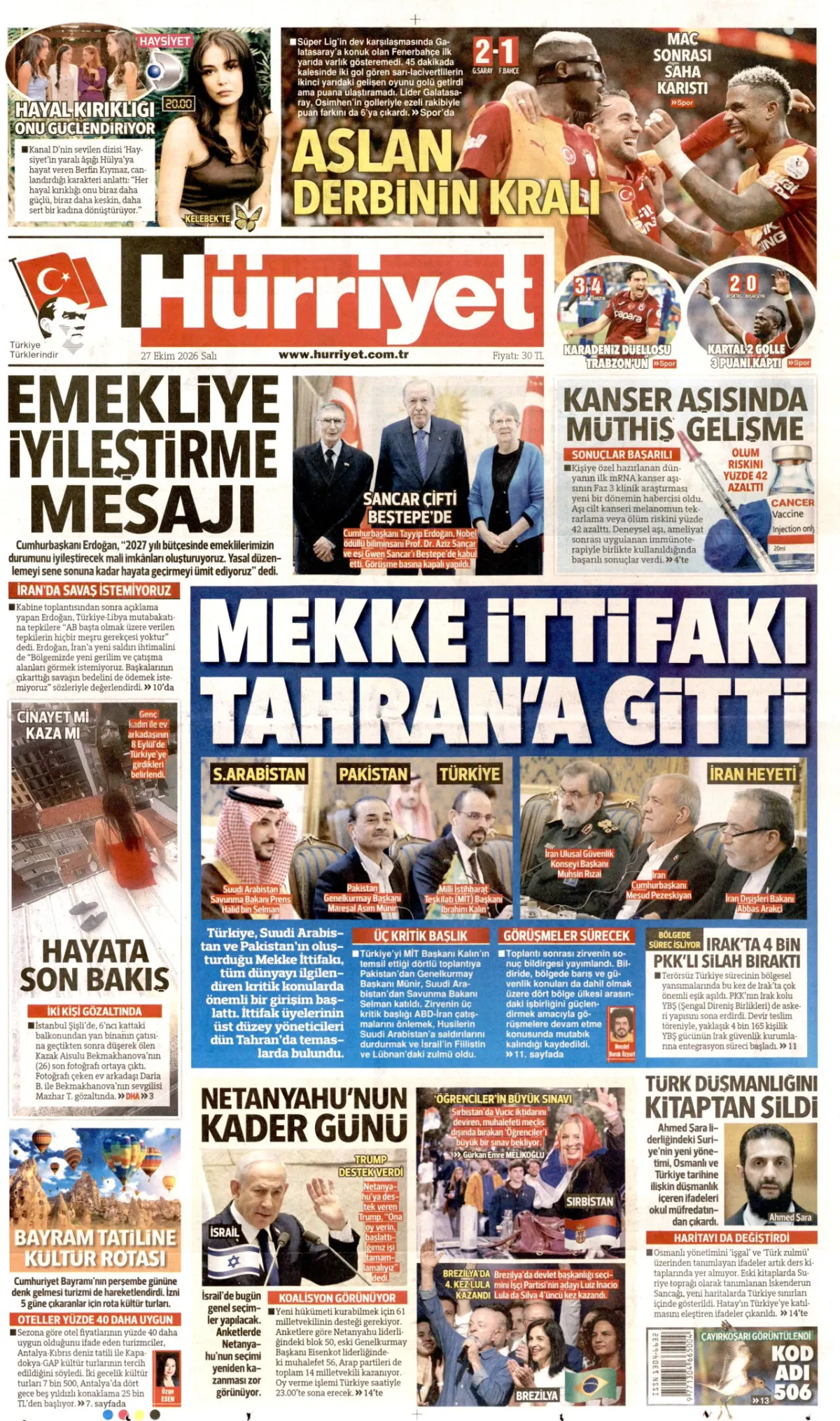 Hürriyet birinci sayfa manşeti (28 Ekim 2026)