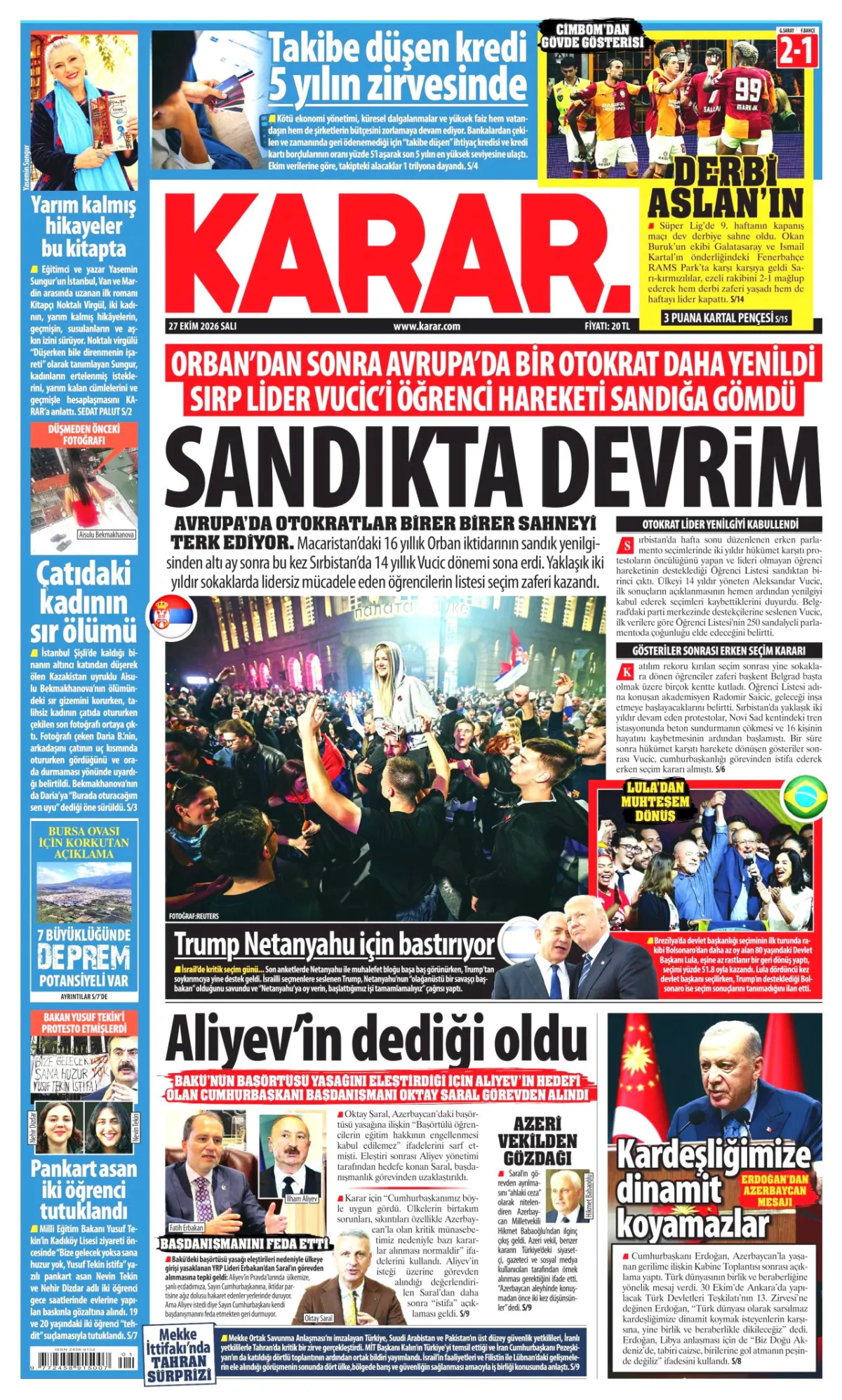Karar birinci sayfa manşeti (28 Ekim 2026)