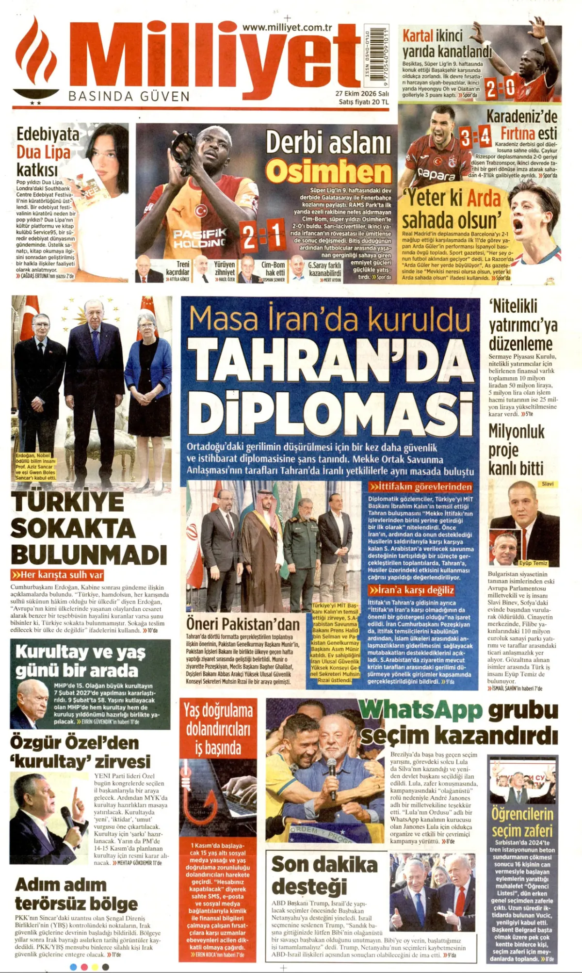 Milliyet birinci sayfa manşeti (28 Ekim 2026)
