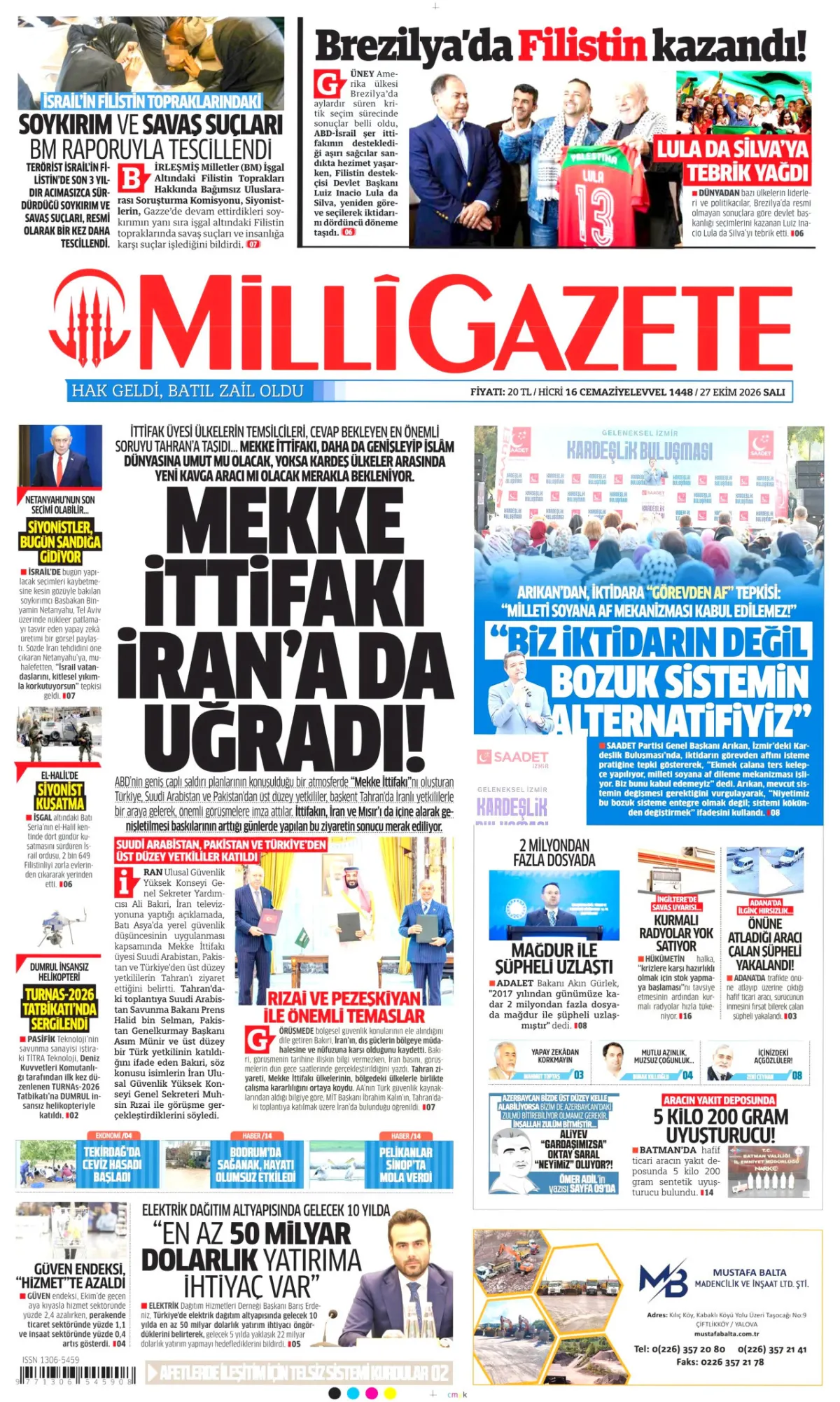 Milli birinci sayfa manşeti (28 Ekim 2026)