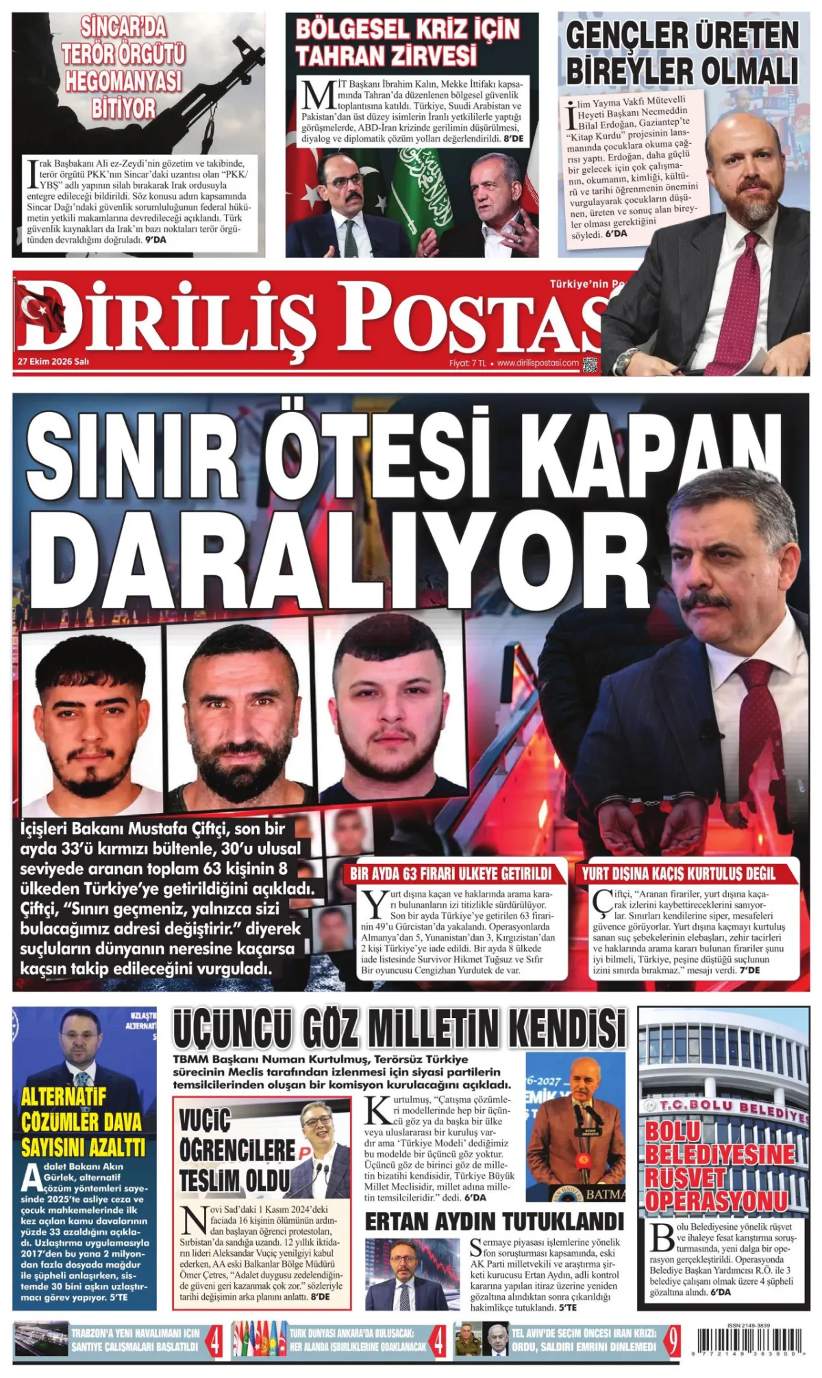 Diriliş Postası birinci sayfa manşeti (28 Ekim 2026)