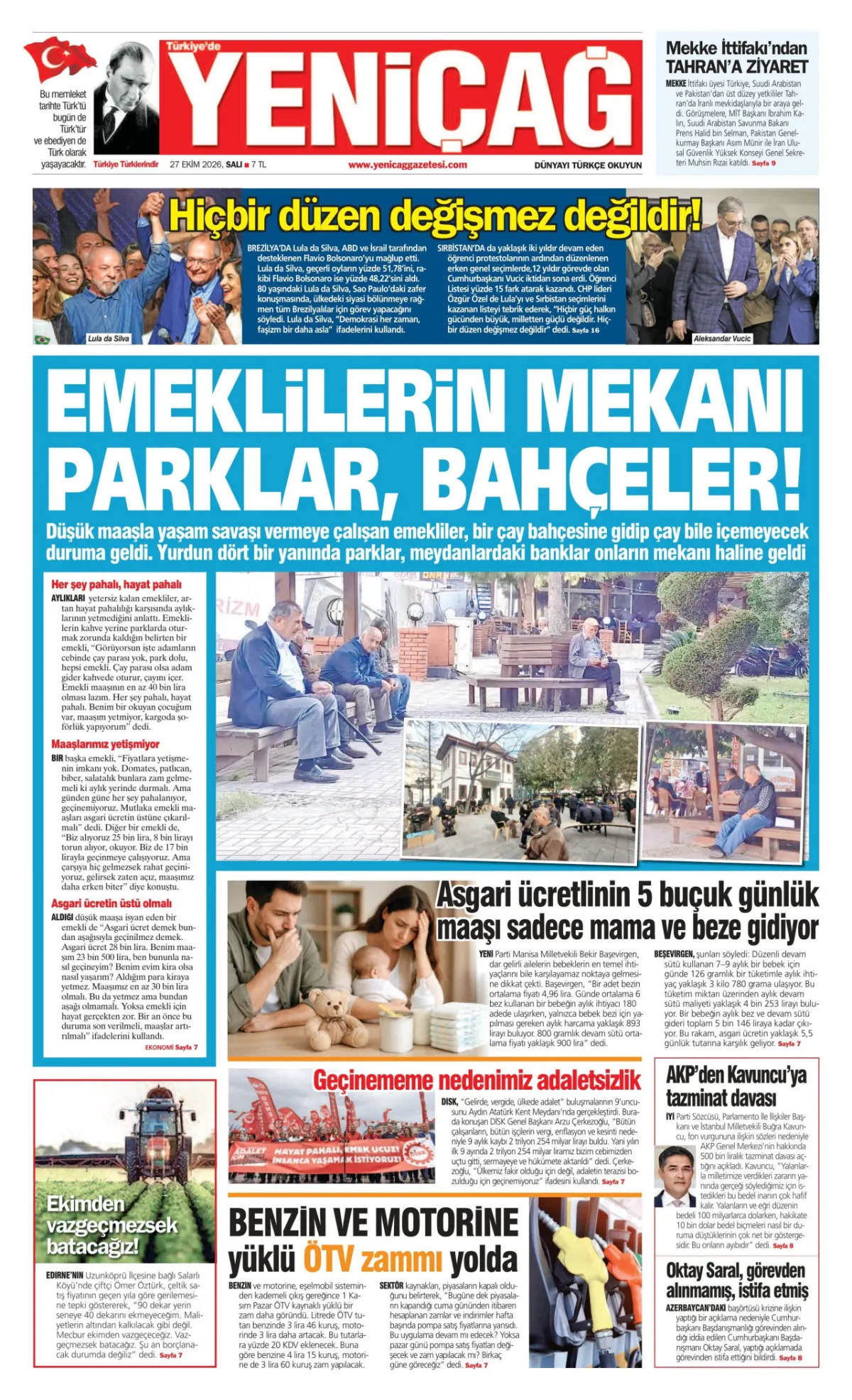 Yeniçağ birinci sayfa manşeti (28 Ekim 2026)