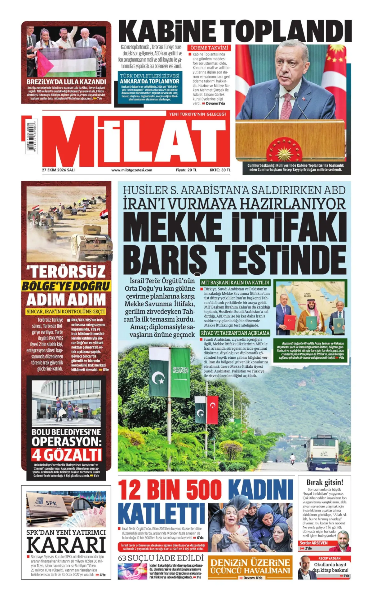Milat birinci sayfa manşeti (28 Ekim 2026)
