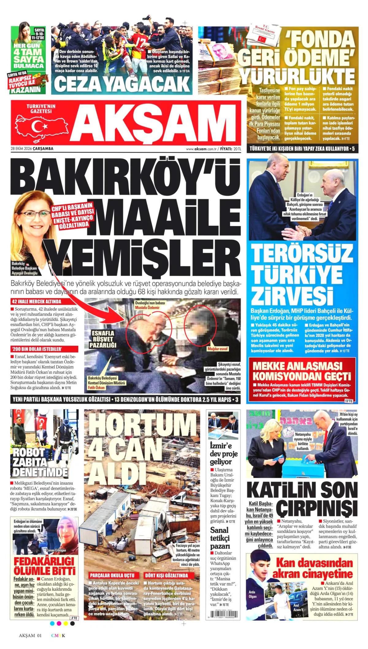 Akşam birinci sayfa manşeti (29 Ekim 2026)