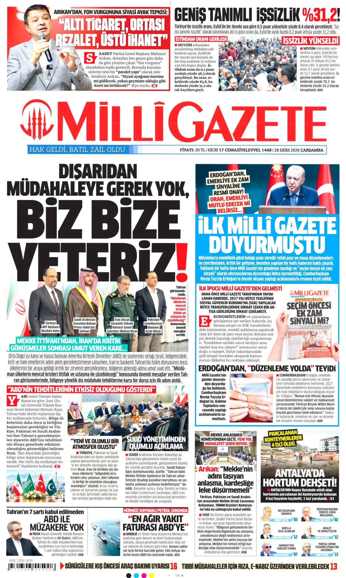 Milli birinci sayfa manşeti (29 Ekim 2026)